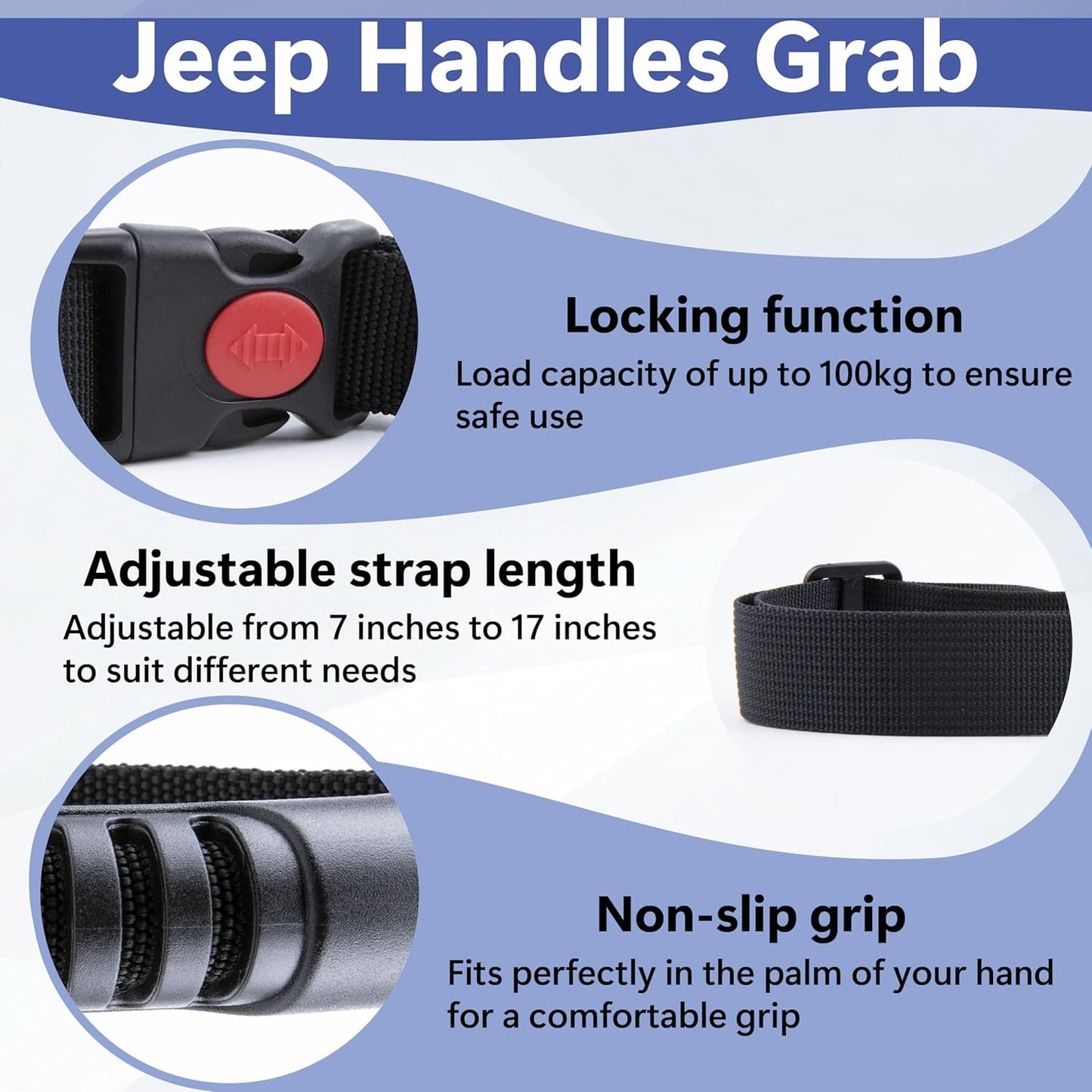 2 PCS Car Adjustable Grab Handles, Car Handle Assist, Safety Handle Portable Vehicle Support Grab Bar for Trucks, SUVs, Jeeps, Vans, Cars and ATVs (Black)