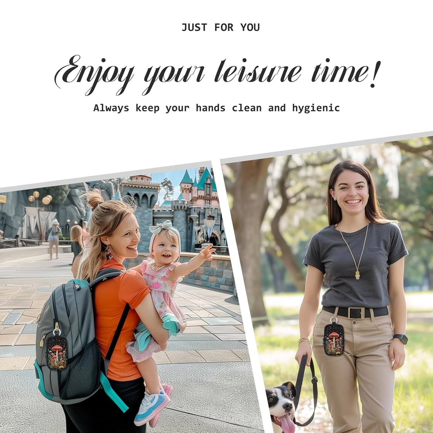 Cute Mushroom Hand Sanitizer Spray Case, Hand Sanitizer Holder Zippered Pouch, Fashion Accessory with Snap Hook for Glow Mist and Power Mist 1FL OZ