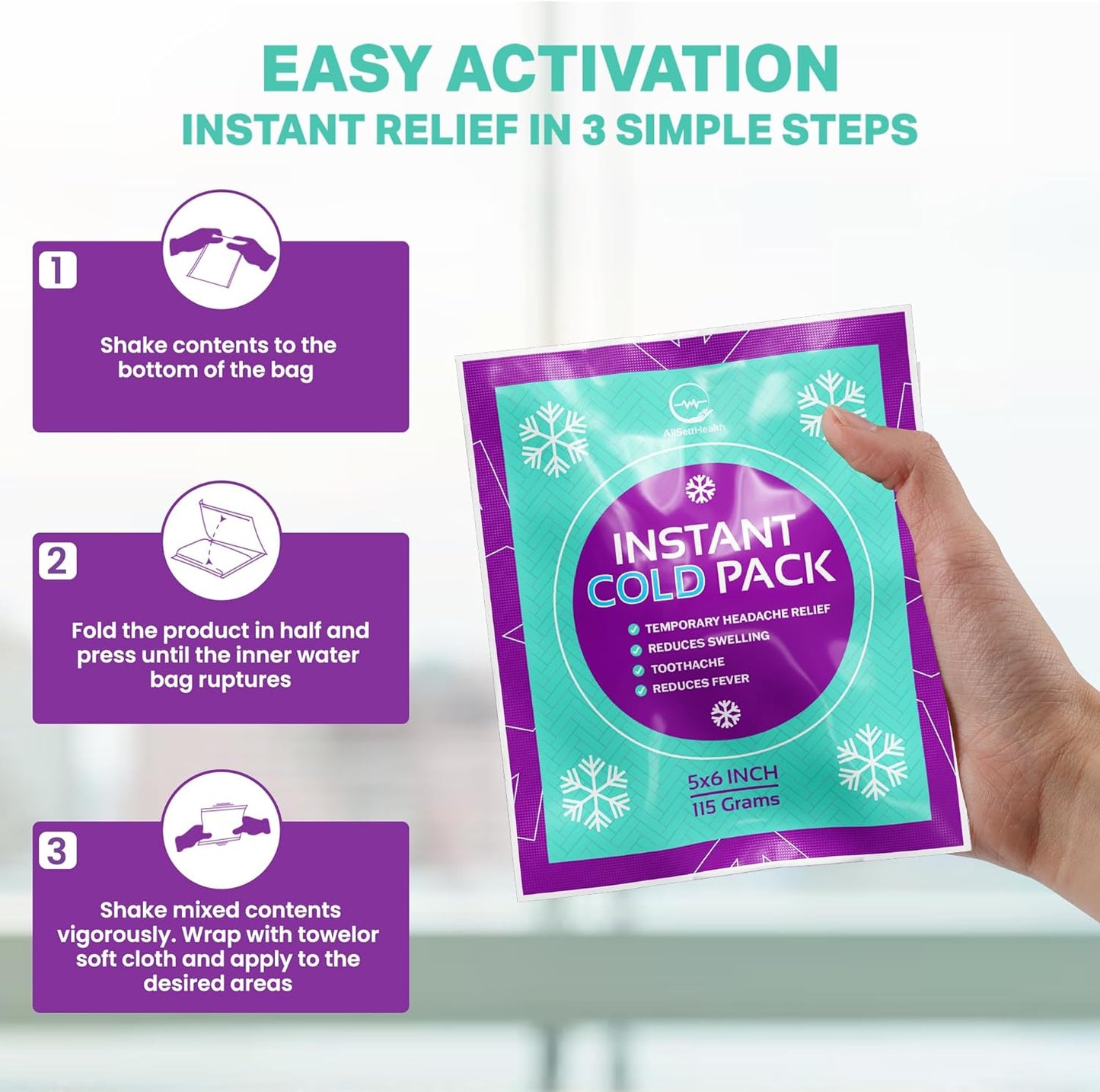 Disposable Instant Ice Cold Pack for Injuries – 25 Pack | Cold Compress Ice Pack for Pain Relief, First Aid & Outdoor