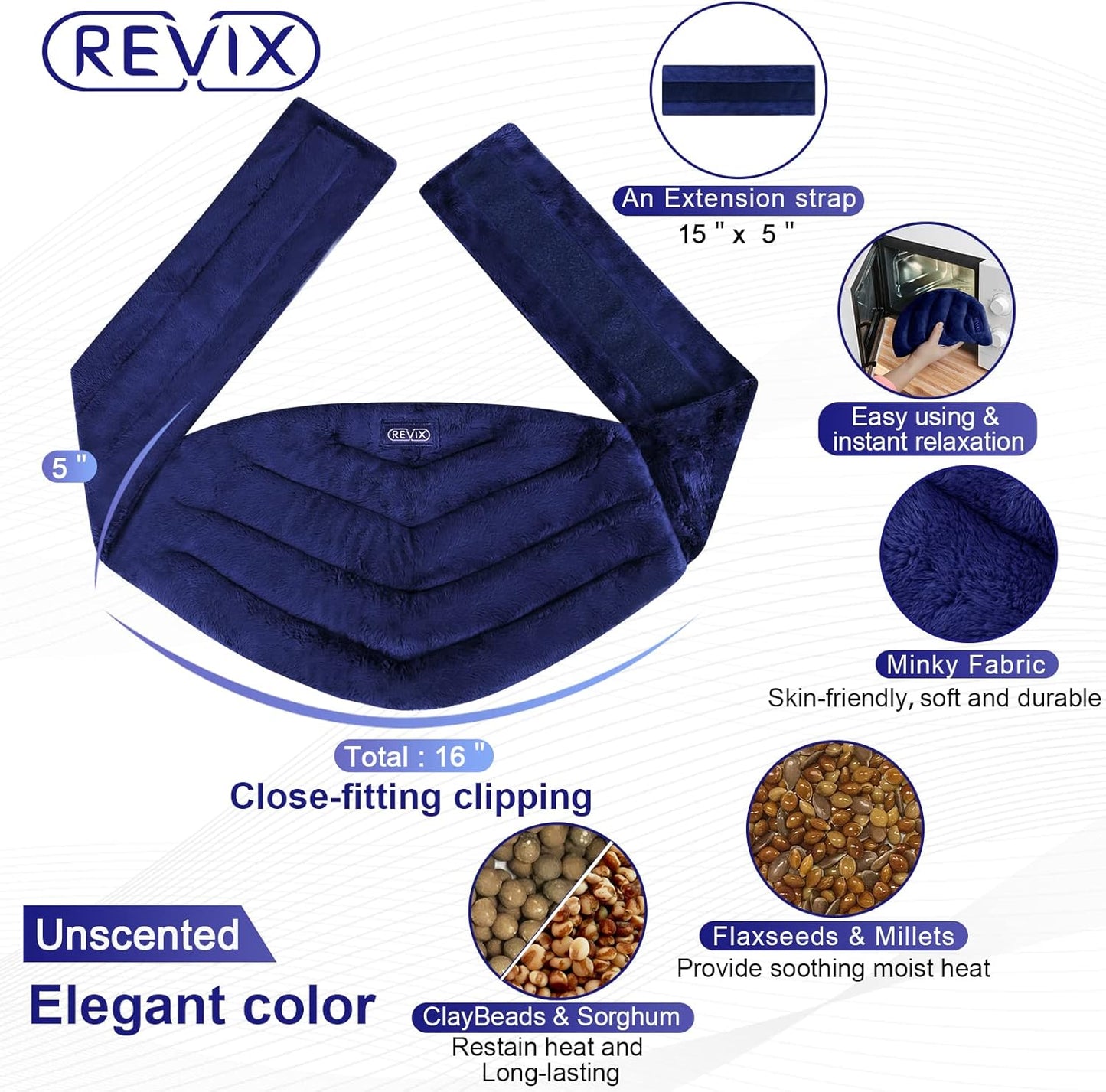 REVIX Microwavable Heating Pad for Back, Extra Large Microwave Heating Wrap for Waist, Stomach, and Shoulder, Moist Heat Pad