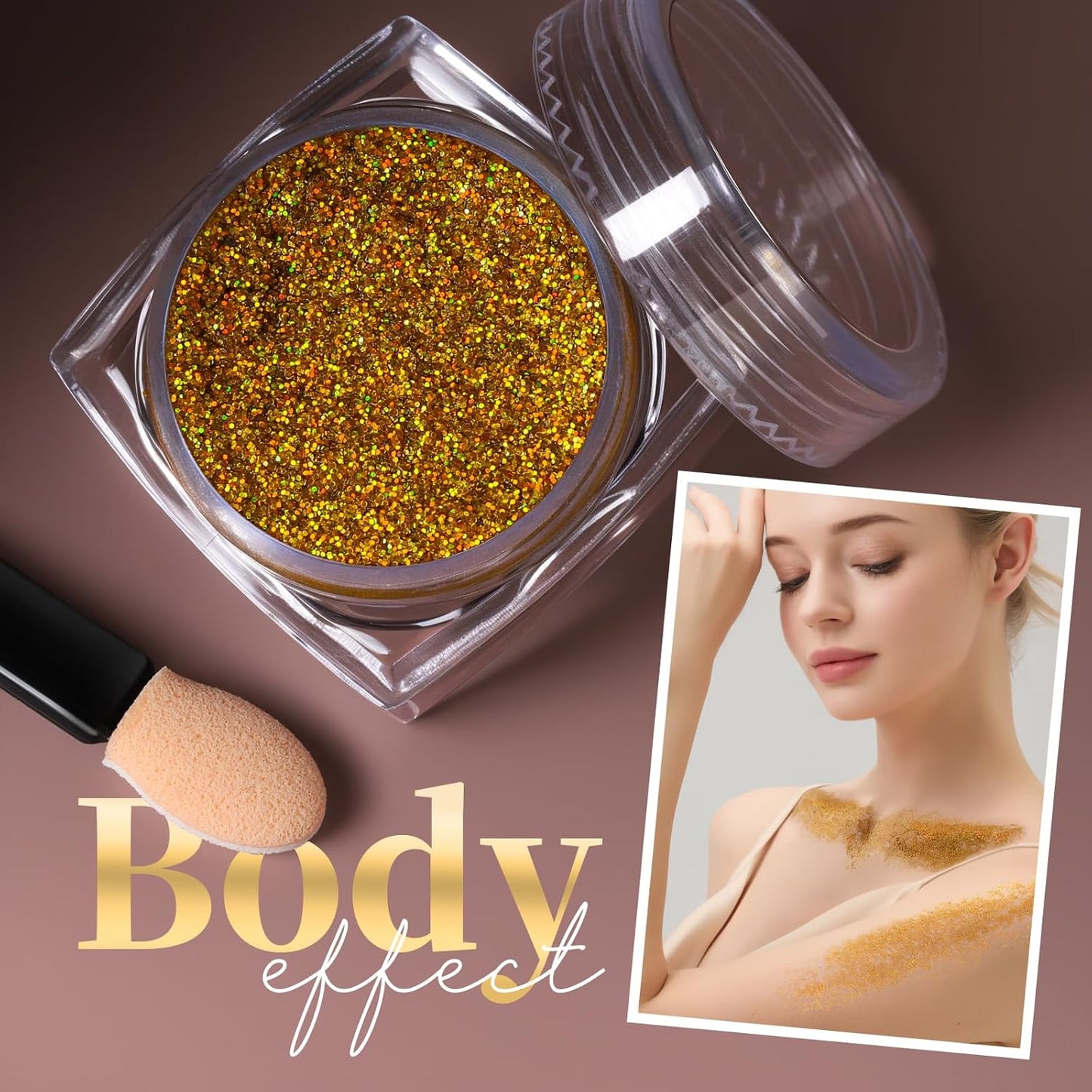 Teenitor Face Glitter Body Glitter, Gold Body Glitter Gel, Hair Glitter Gel, 6 Shapes Rave Glitter, Festival Makeup Glitters Gel, Chunky Sparkling Glitter Gel for Face, Body, Hair