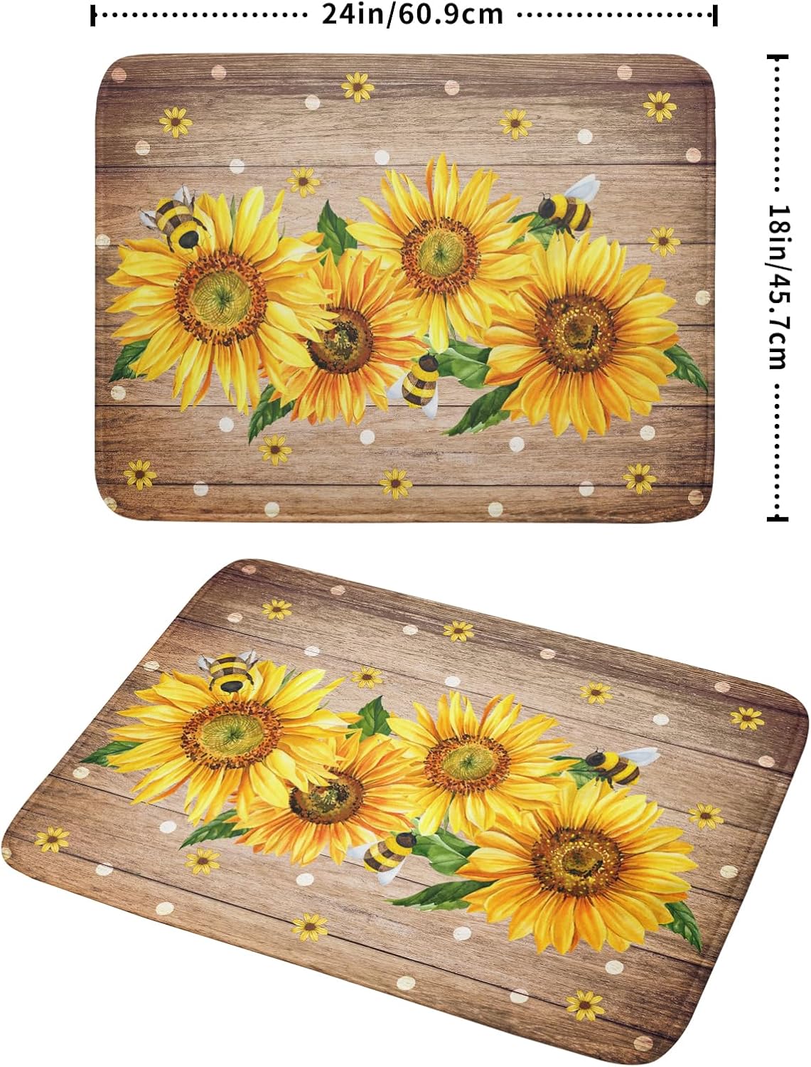Sunflower Bee Dish Drying Mat for Kitchen Counter Home 18x24 Inch Wood Barn Microfiber Drainer Rack Mats Washable Absorbent Dish Dry Pad