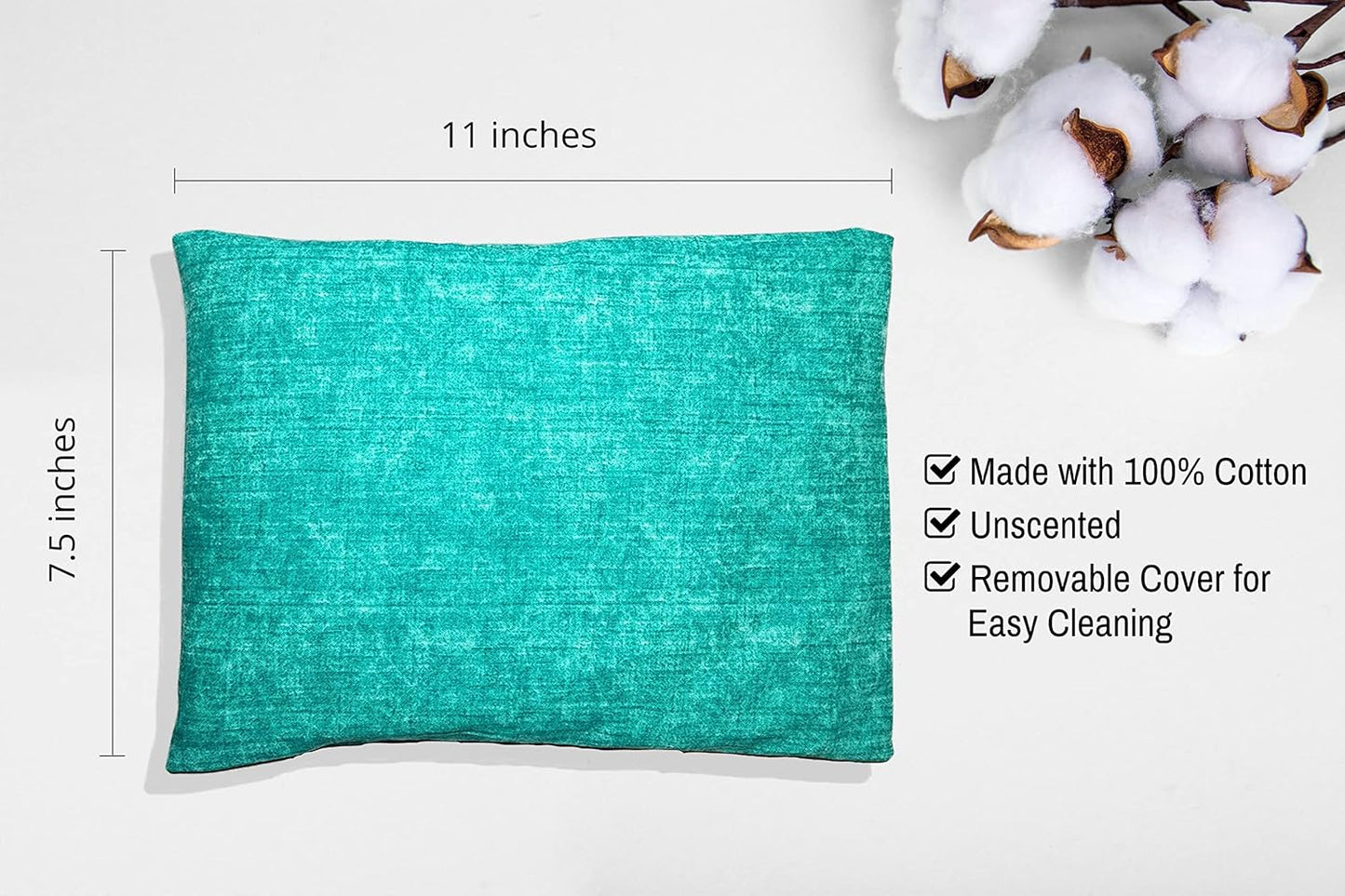 Microwavable Corn Filled Heating Pad and Cold Pack/Washable 100% Cotton Cover (Cross Hatch - Mint, 7.5in W x 11in L)