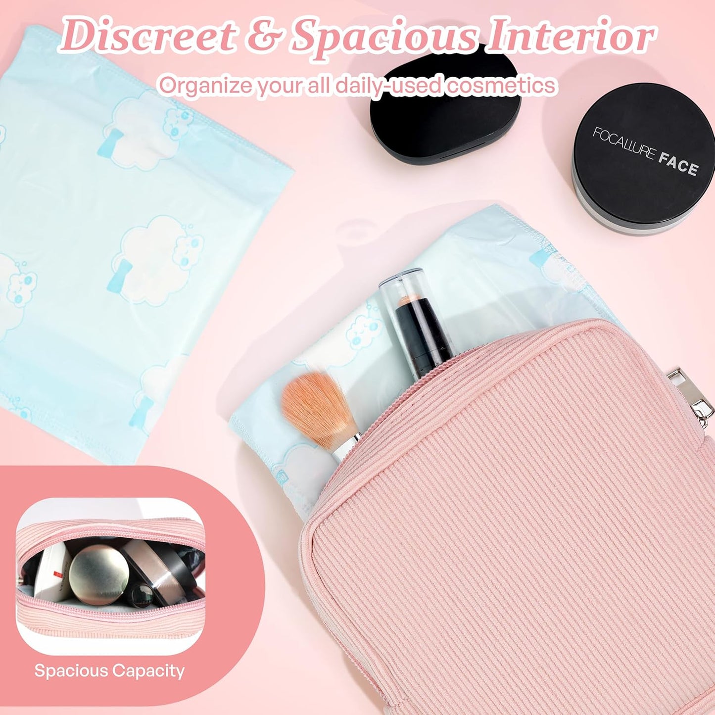 4 Pcs Period Bags For Teen Girls, Corduroy Sanitary Napkin Storage Bag First Period Pad Pouches Tampon Holder for Purse with Zipper