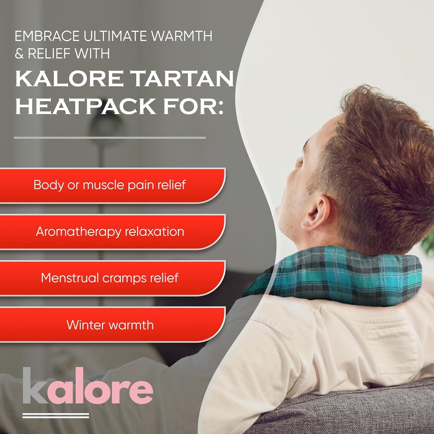 Microwavable Heating Pads for Winter Warmth, Back, Stomach & Head Comfort – Kalore Cotton Tartan Neck Wrap – Even Heat Distribution Hot Compress Bag – Wheat Heat Pad XL – Lavender Scent – Turquoise