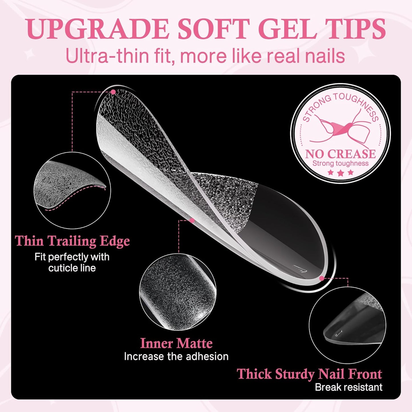 Almond Nail Tips: 240pcs Pointed Almond Soft Gel Nail Tips, Pre-shape Short Nails, Half Matte Full Cover Clear Acrylic Fake Press On Nails for Nail Extension Home Nail Art 12 Sizes Gelly Tips