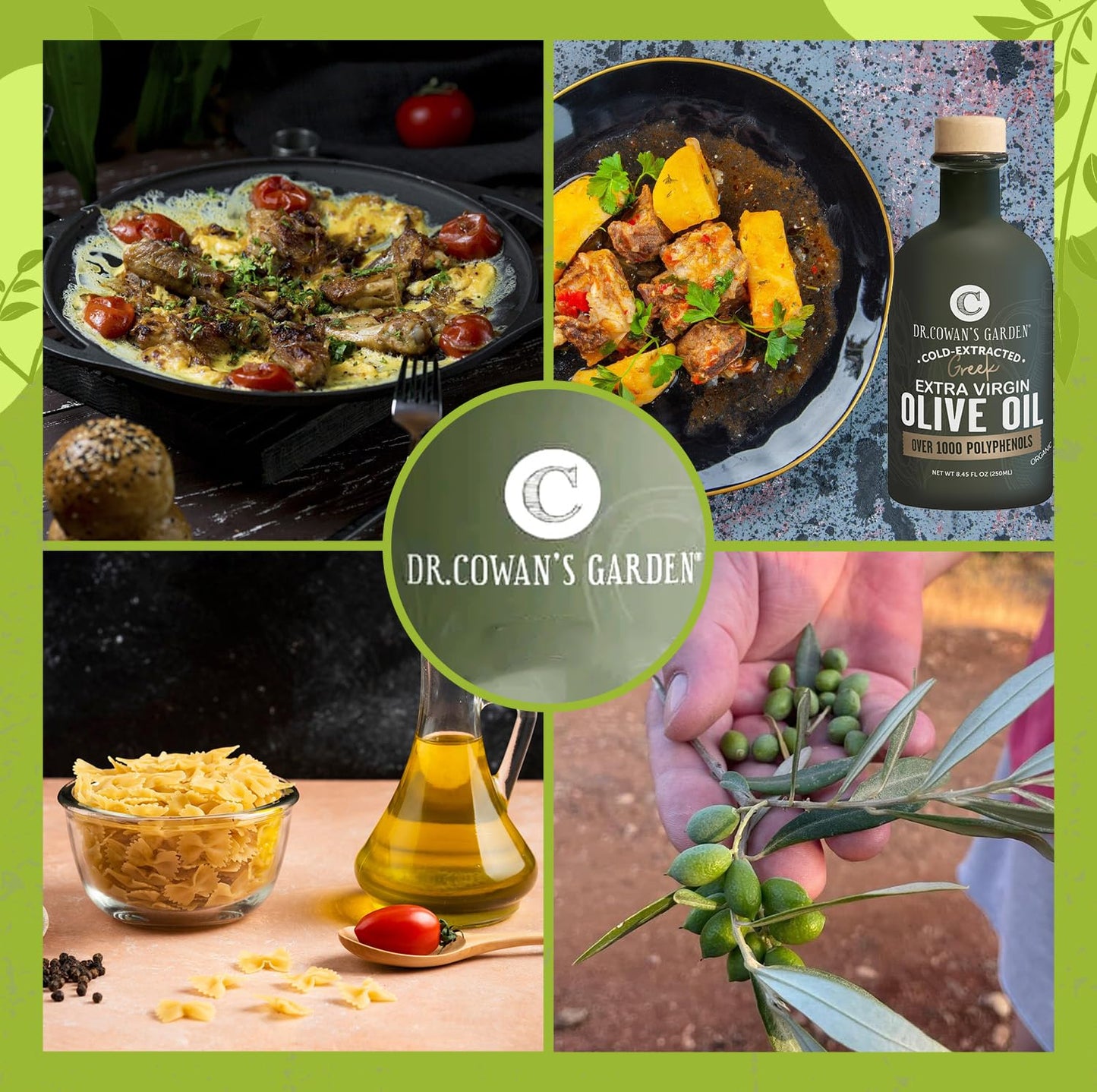 Dr. Cowan’s Garden 1000+ Polyphenol Greek Extra Virgin Olive Oil - Single Estate Extra Virgin Olive Oil with Highest Polyphenols Sourced from Koroneiki Trees, Phase 2 Organic, Cold-Pressed, 8.45 FL Oz