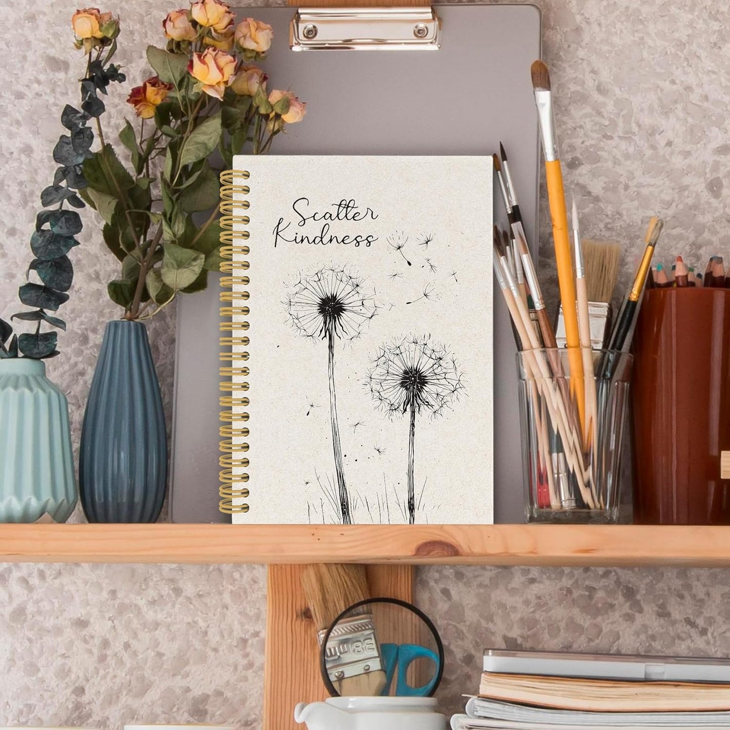 Inspirational Dandelion Floral Spiral Notebook, Motivational Dandelion Journaling Notebooks for Note Taking, Flower Hardcover Journals 160 Pages 5.5x8.3 Inch, Mental Health Gifts for Women