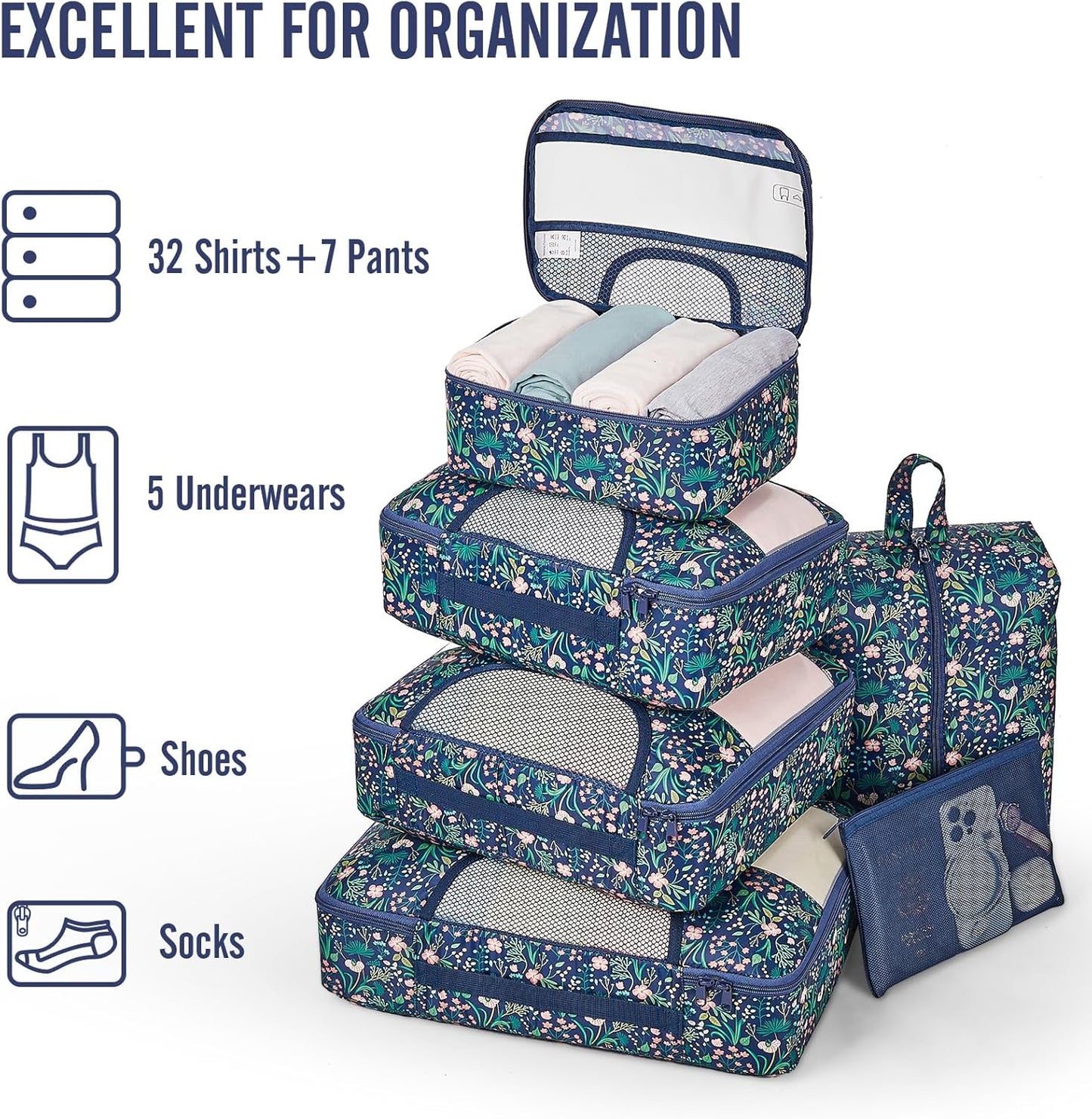 Veken 8 Set Packing Cubes for Travel Essentials, Suitcase Organizer Bags in 4 Sizes, Carry-On Luggage Accessories with Large Laundry & Hanging Toiletry Bag, Must-Have for Airplane, Road Trip & Camping