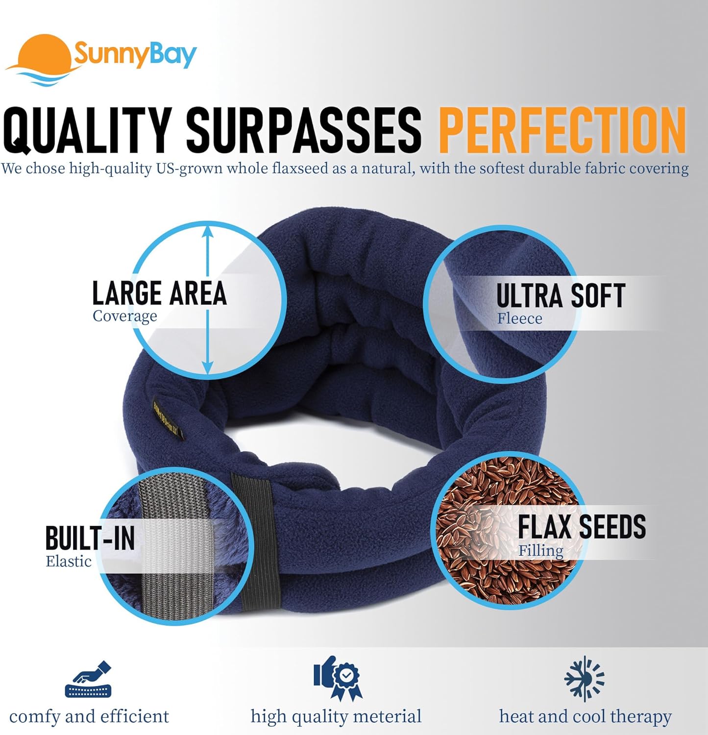 SunnyBay XL Microwave Heating Pad, Microwavable Heated Neck and Shoulder Wrap, Hands-Free Weighted Moist Hot or Cool Pack, Soft Fleece Cover and Flaxseed Filling, 30 Inch Extra-Long Length, Navy
