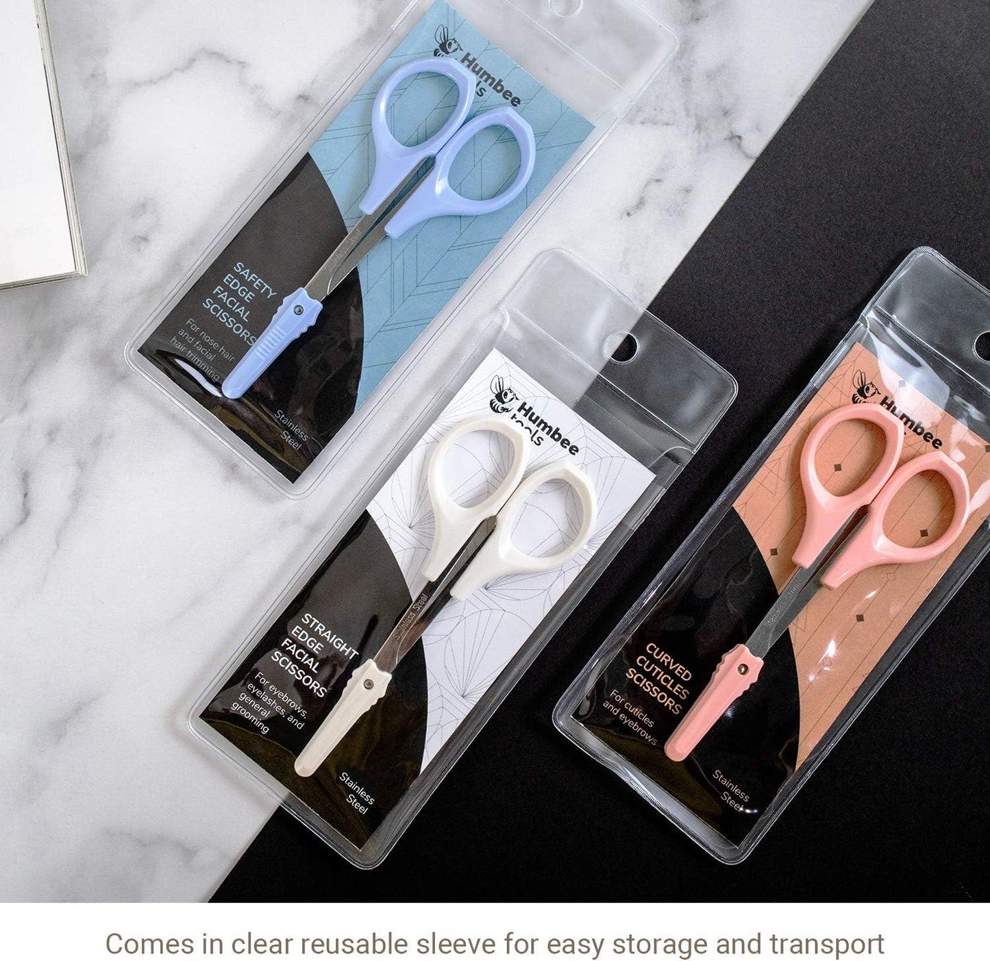 Eyebrow Scissors Self Care Tools Small Scissors for Facial, Nose, Eyebrow, Mustache, and Beard Hair Trimming & Grooming, Straight Edge, White Short Cap