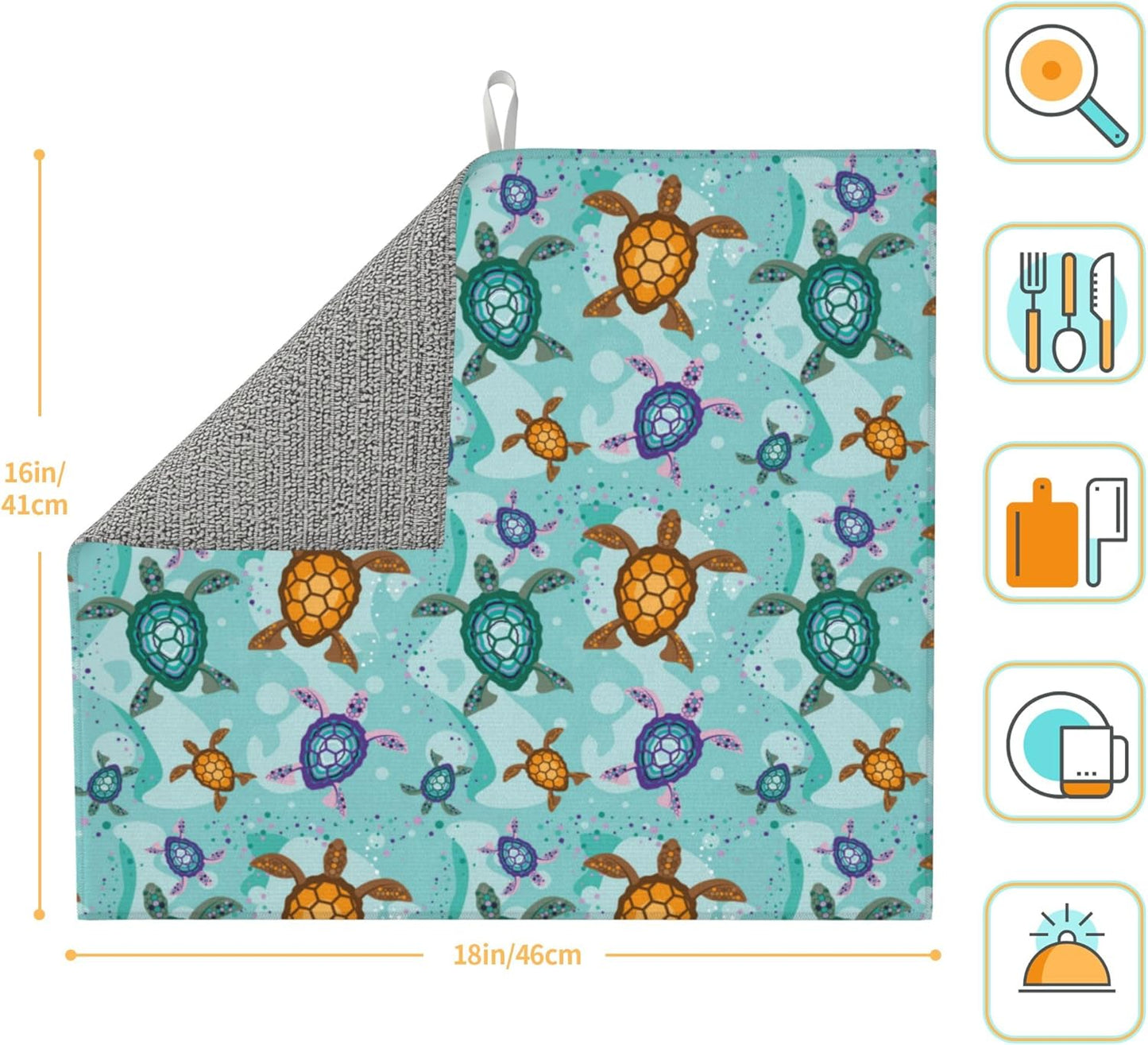 Cute Sea Turtle Beach Kitchen Drying Mat Ocean Themed Decorative Microfiber Dish Drainer Mat for Kitchen Counter Absorbent Reusable Washable 16x18 Inch