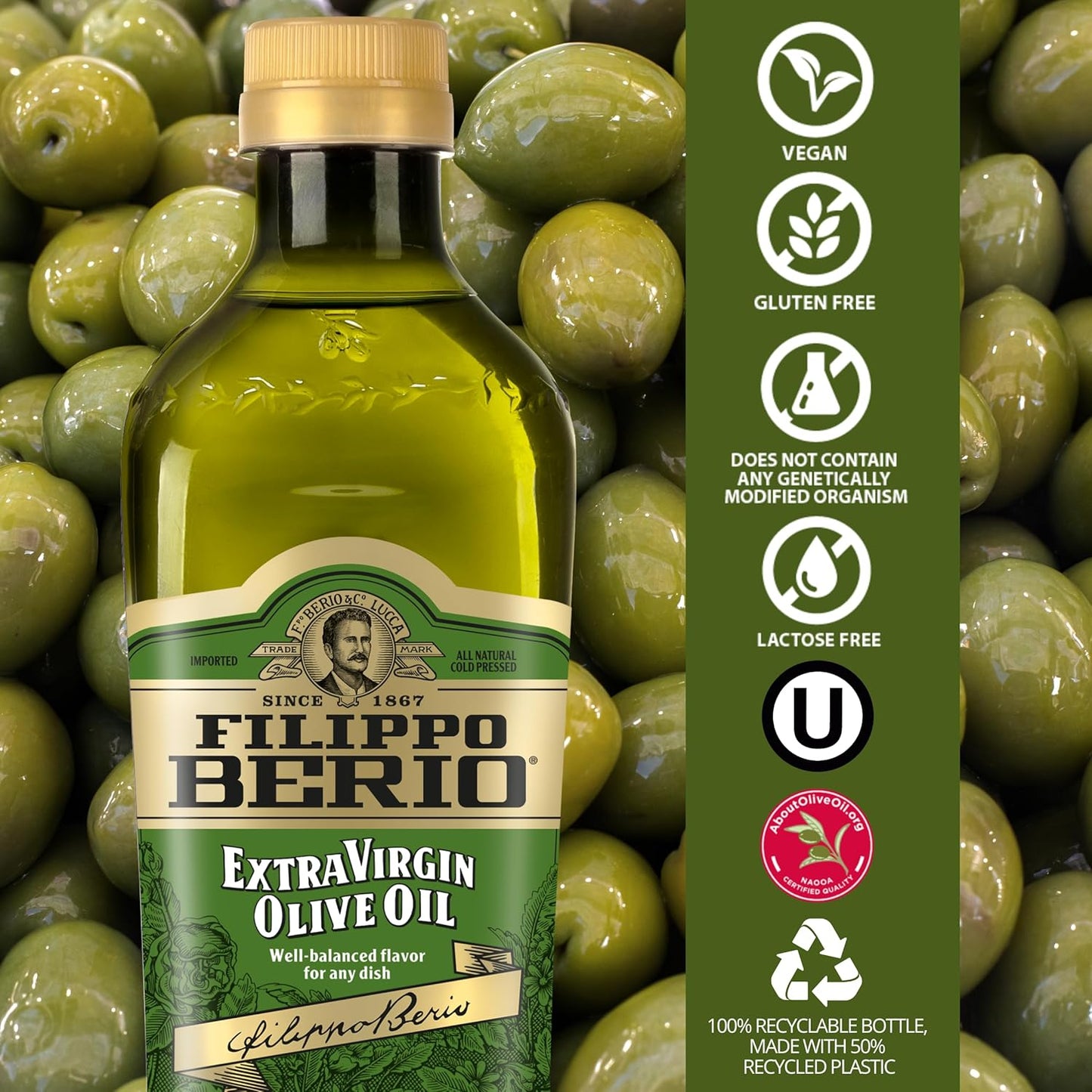 Filippo Berio Cold Pressed Extra Virgin Olive Oil, 16.9 Ounce rPET Bottle