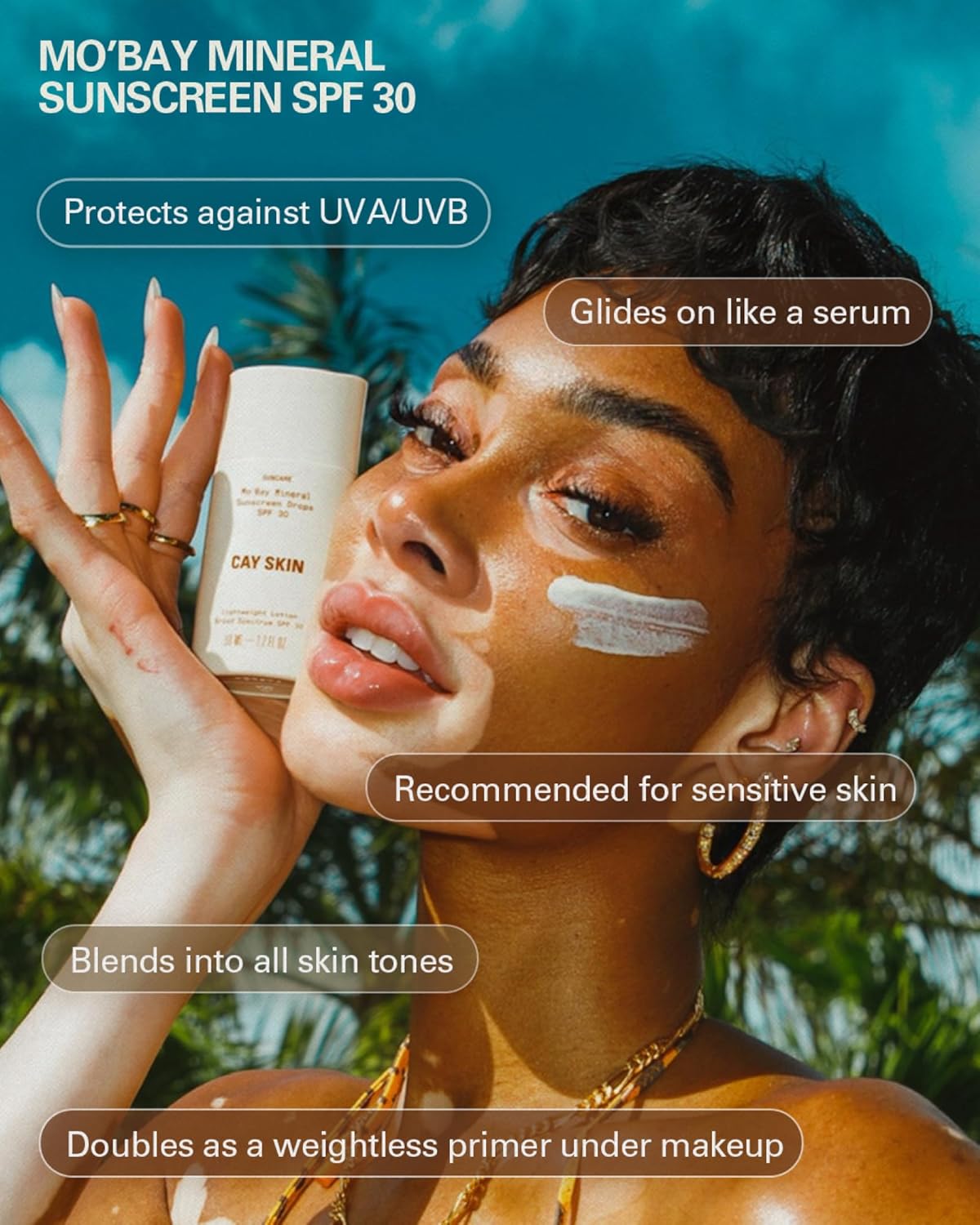 Cay Skin Mo'Bay Mineral Sunscreen Drops SPF 30 – Broad Spectrum Face Sunscreen & Makeup Primer – Lightweight, Moisturizing, Reef Safe Lotion with Natural Finish for All Skin Types – 2-Pack, 1.7 oz.