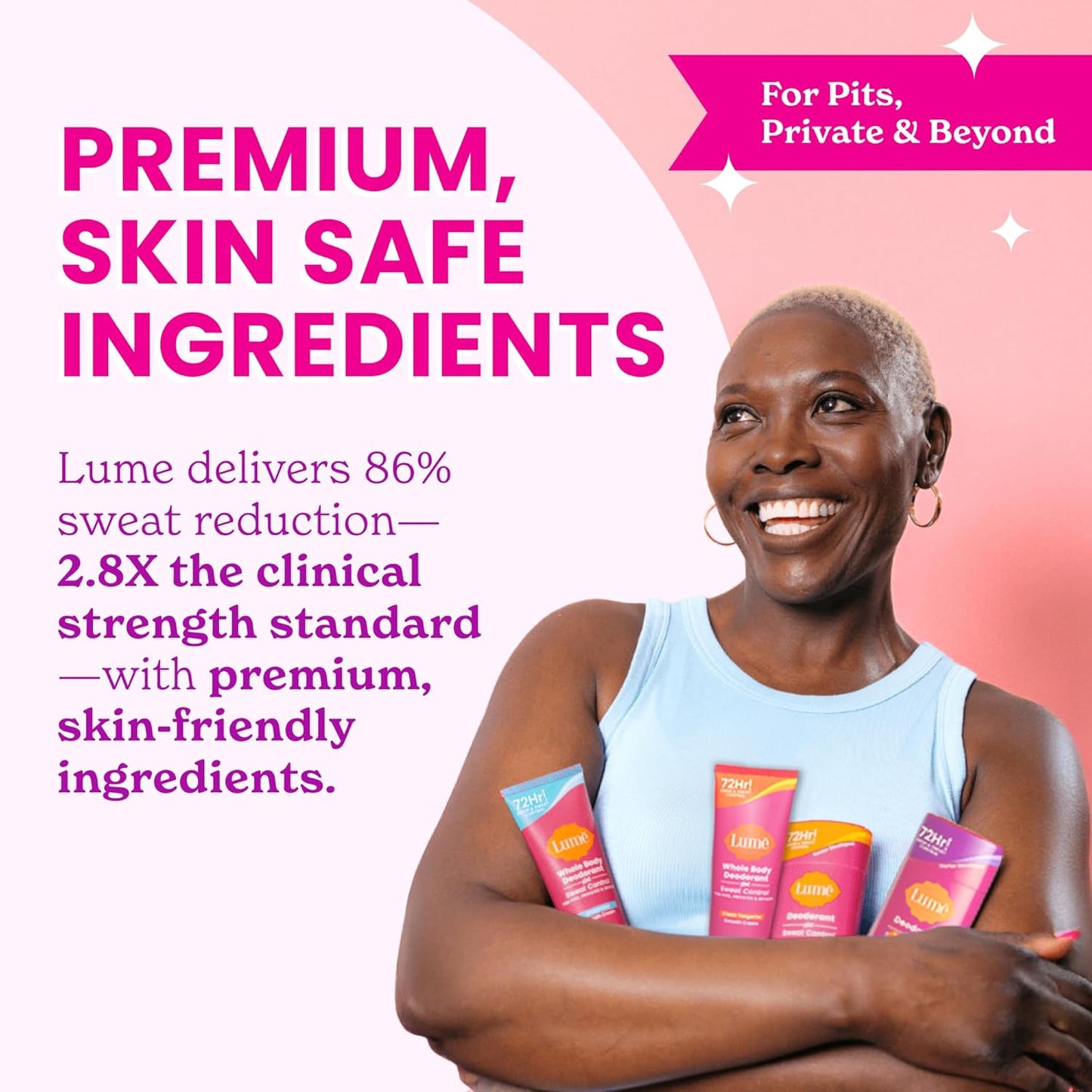 Lume Whole Body Deodorant Plus Sweat Control - Smooth Cream Tube - 72 Hour Odor And Sweat Control - Baking Soda Free, Skin Loving - 3.0 ounce (Pack of 2) (Clean Tangerine)