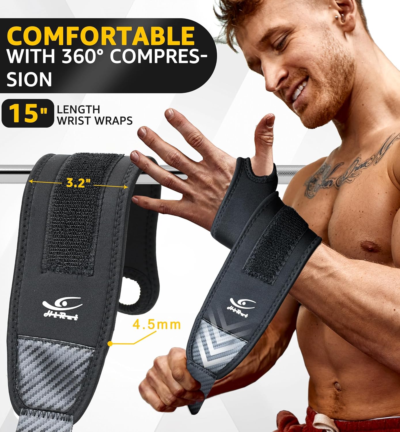 HiRui Wrist Brace 2 Pack - Pain Relief for Arthritis, Tendonitis, Carpal Tunnel | Durable Wrist Wraps Support for Weightlifting Powerlifting Bodybuilding CrossFit Tennis | One Size Adjustable (Black)