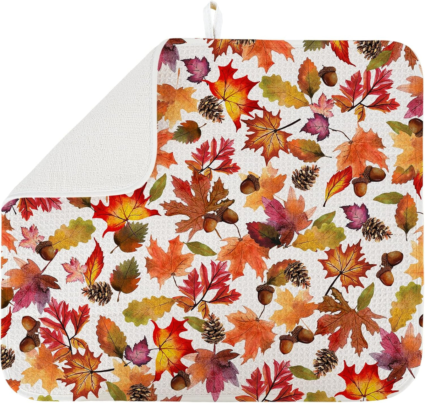 Dish Drying Mat for Kitchen Counter Large 18" x 24" Fall Leaves Absorbent Microfiber Dishes Drainer Rack Mats Pad Reusable Washable