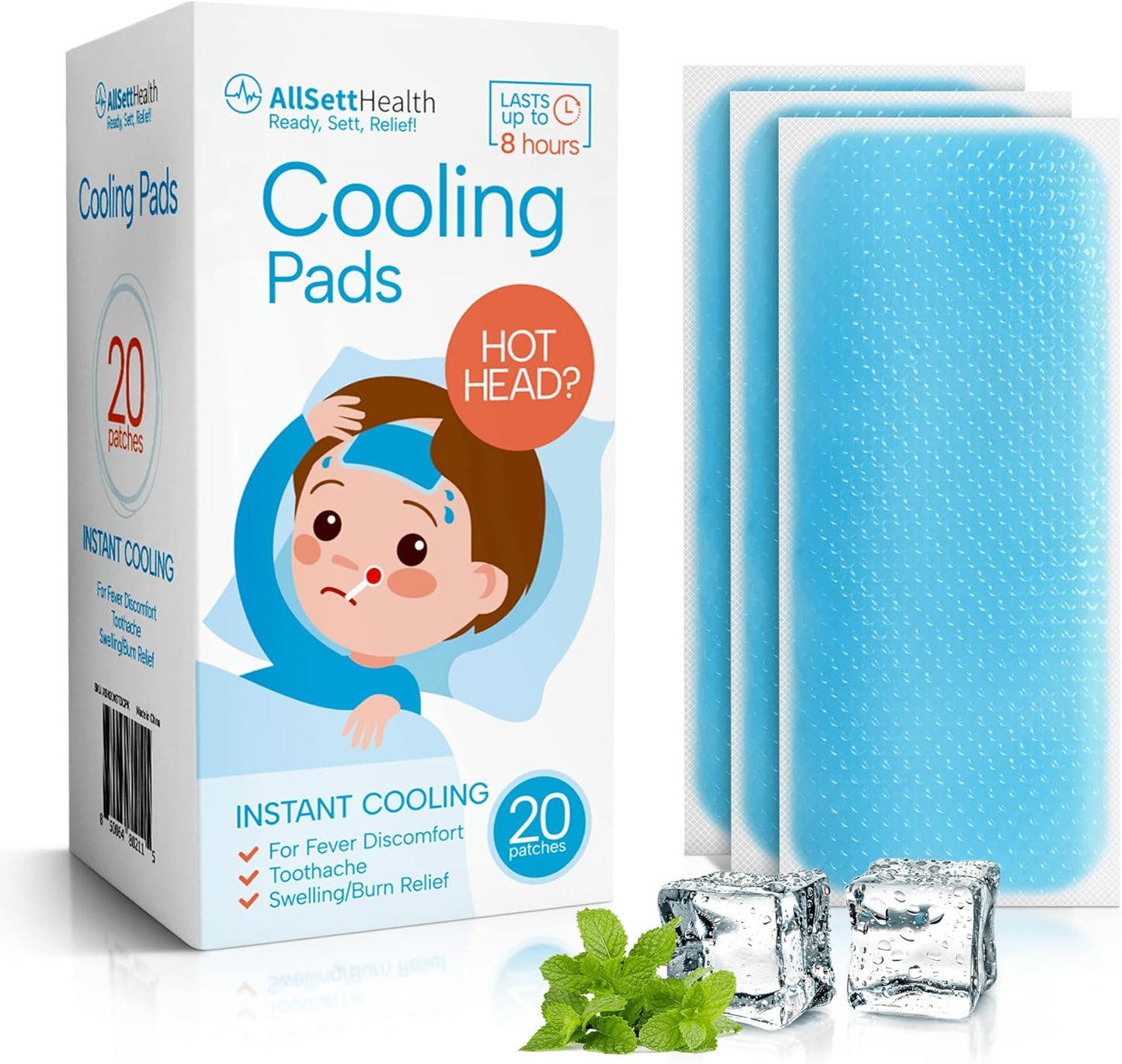 Cooling Patches for Kids - 20 Pack Fever Patch for Kids, Minty Cool- Cold Stickers - Baby Pad, Hot Weather Forehead, Reducer Headache Patches - Blue