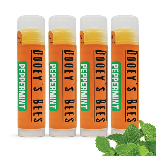 Dooey's Bees All Natural Handmade Beeswax Based 4 Ingredient Lip Balm, Peppermint 4 Count