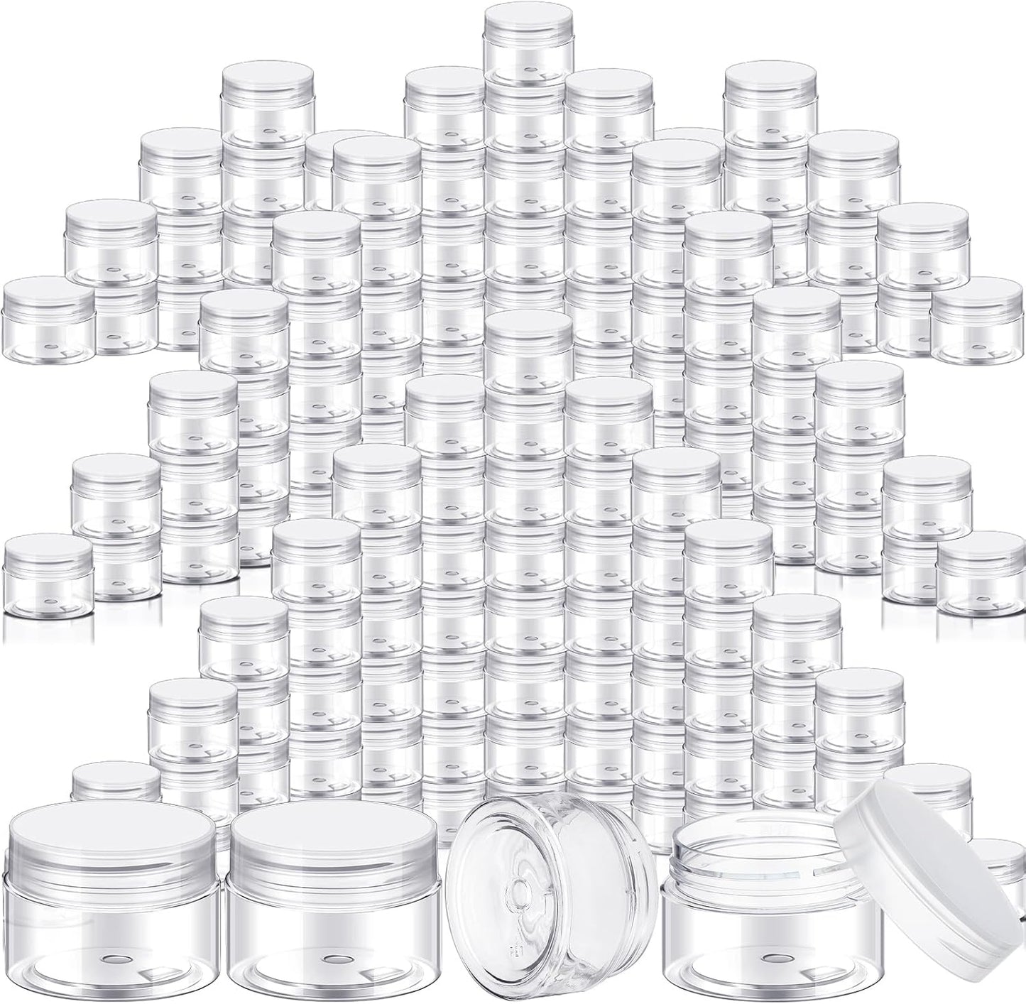 SATINIOR 100 Pcs Plastic Jars with Lids Small Containers Lids Wide Mouth Small Plastic Containers for Lotion Cream Rhinestones Body Butters Travel Storage(1 oz,Clear)