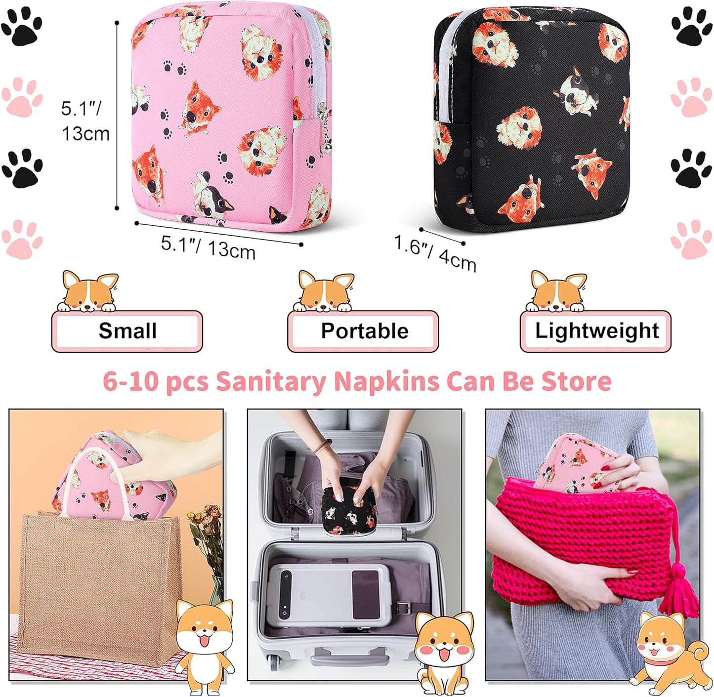 Period Bag Pouch, Canvas Sanitary Napkin Storage Bag for Girls Womens, Portable Sanitary Napkin Period Pad Pouch for Purse, Small Make Up Bags(N1230,2 Pack)