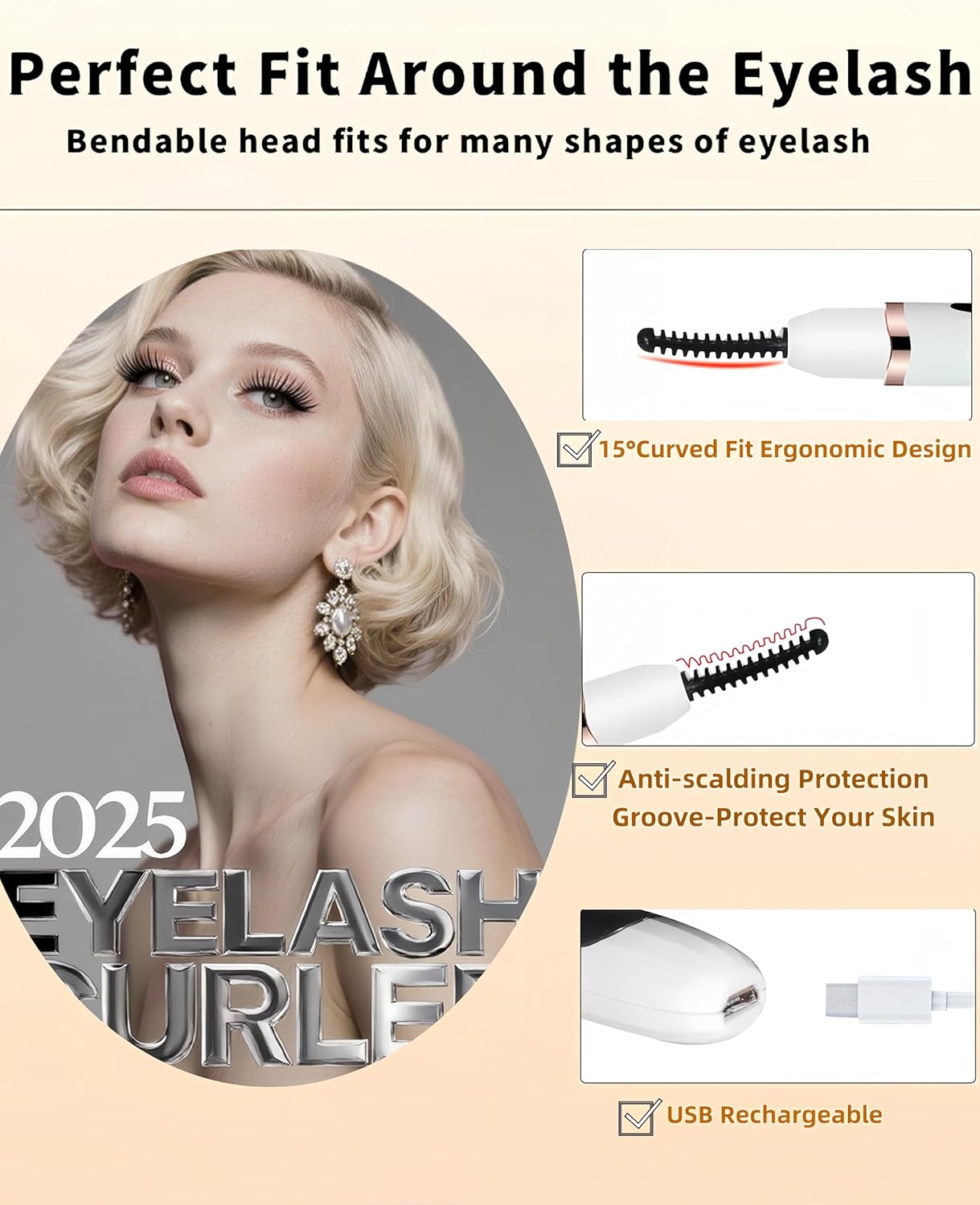 Heated Eyelash Curler, Heated Lash Curler with Led Display Electric Eye lash Curler 3 Temp Settings for Makeup Tools for Achieving A Natural Curl and Long Lasting Eyelashes, Designed for Women, White