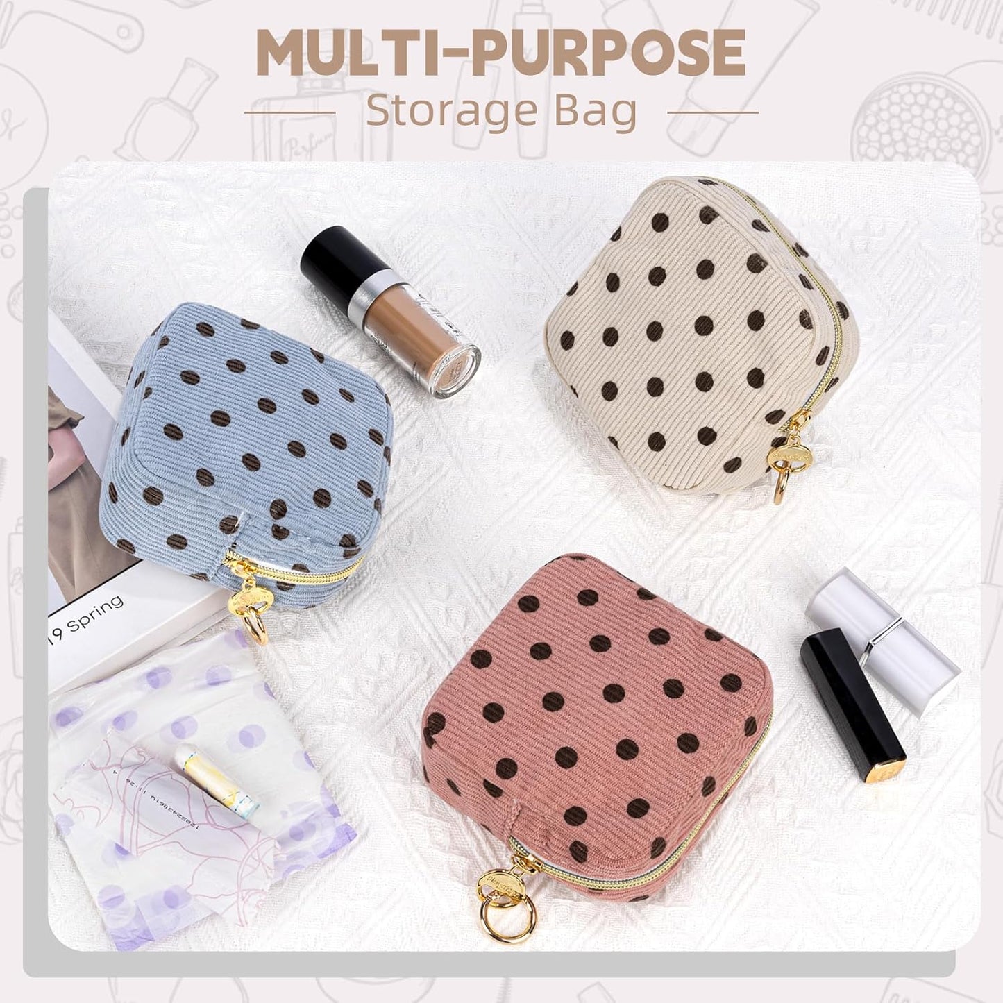 Period Bag for Teen Girls, Corduroy Cute Sanitary Napkin Storage Bag, Menstrual Pad Bag Tampon Holder for Purse
