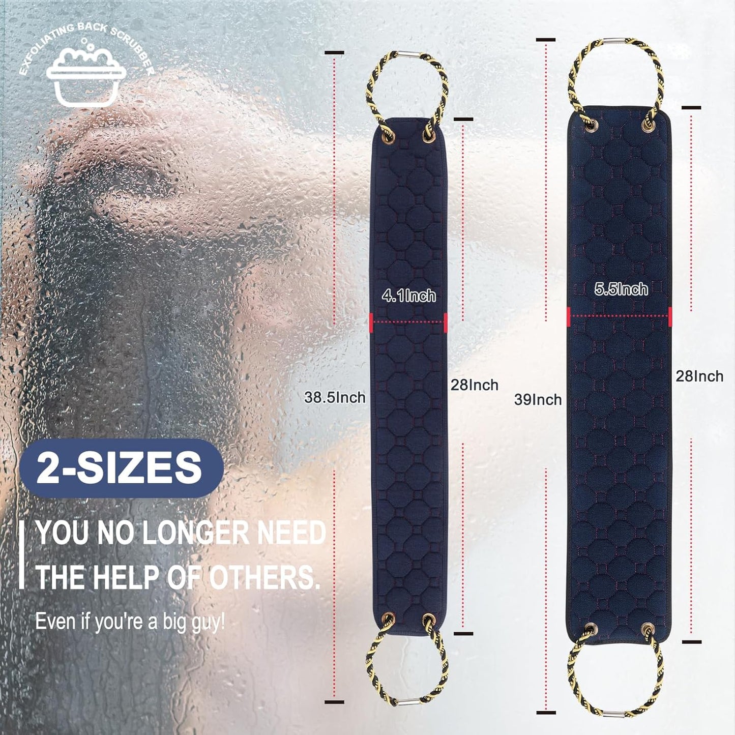 Exfoliating Back Scrubber with Handles, 39 Inch Double-Sided Back Exfoliator Body Scrub Towel, Exfoliating Washcloth Bath Tool for Use in Shower, Back Washer to Deep Clean Your Skin for Men & Women