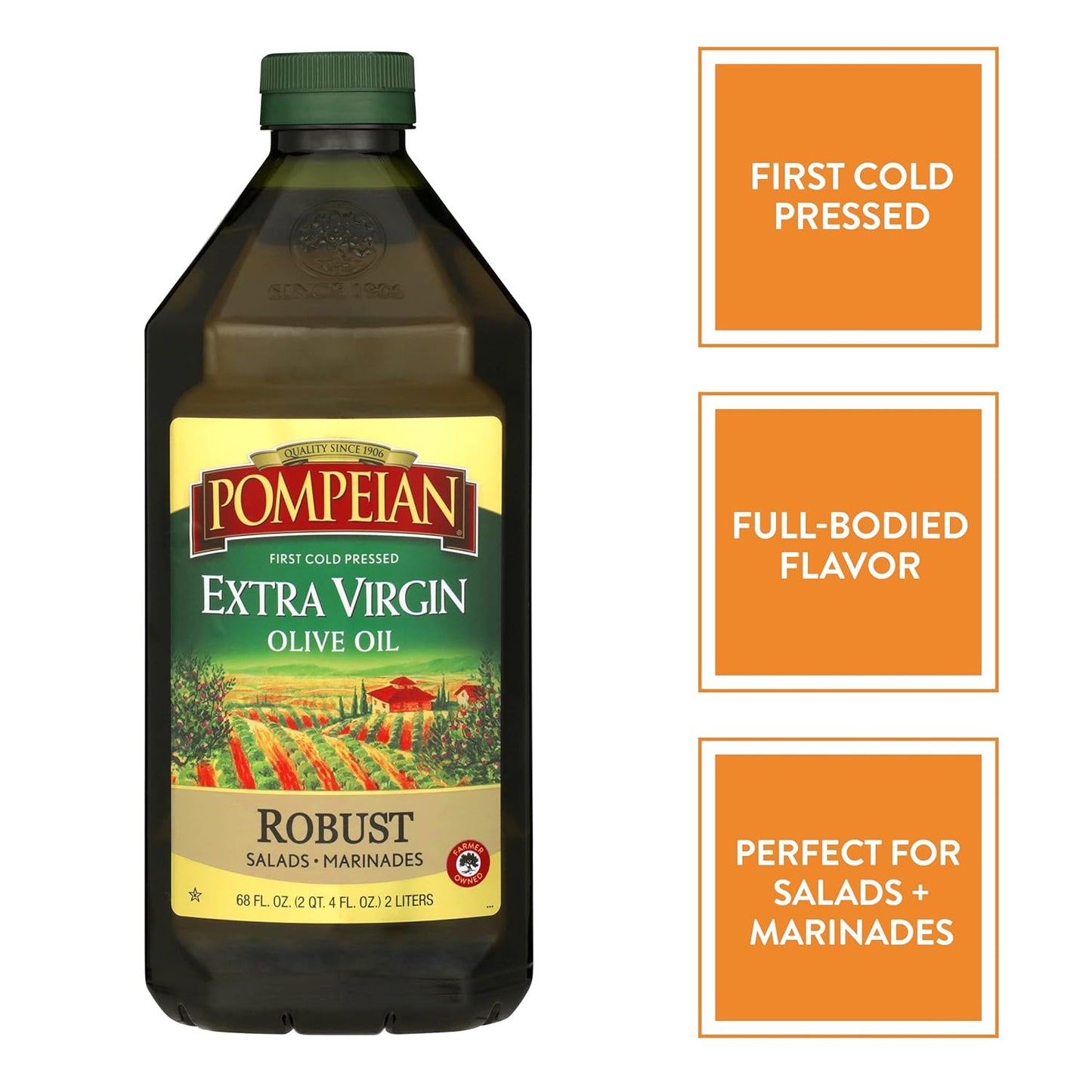 Pompeian Robust Extra Virgin Olive Oil, Contains Polyphenols, First Cold Pressed, 68 Fl Oz