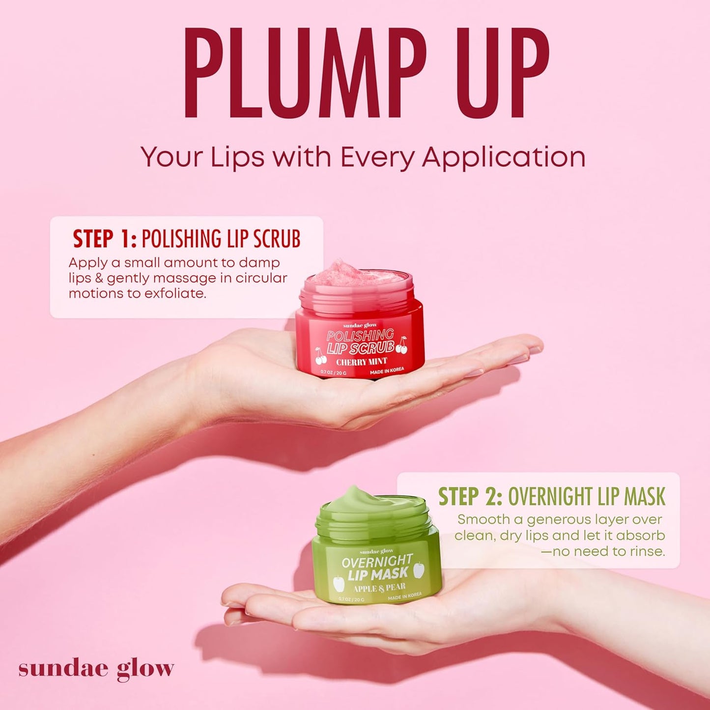 Apple, Pear, Cherry & Mint Lip Mask and Scrub - Dermatologist Tested, Hydrating & Exfoliating, Korean Skin Care, Nourishes, Softens & Brightens Lips - Vegan & Natural - 1 Pack