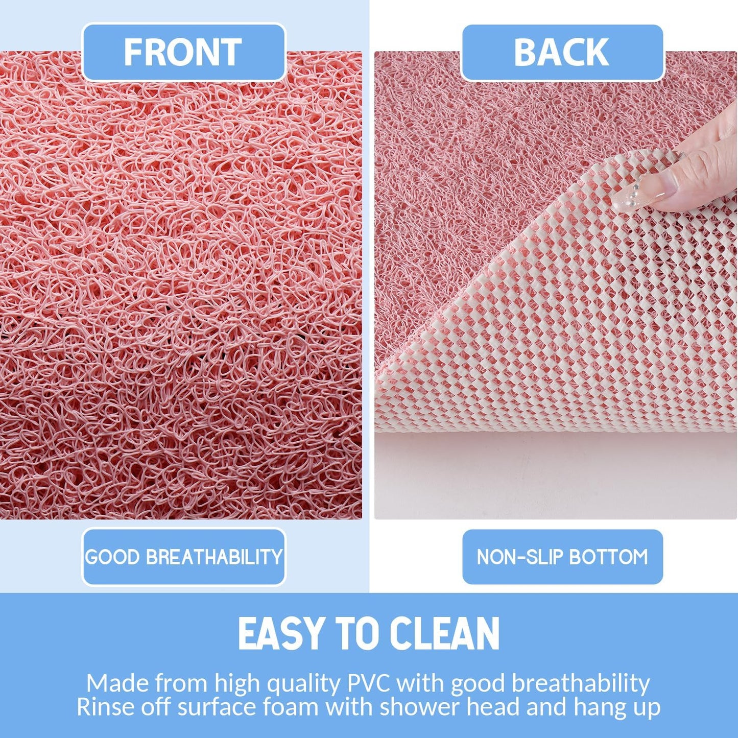 Non-Slip Bathtub Mat, Anti Slip Shower Mat, Fast Drying Bathtub Mats, Foot Scrubber Mat, Anti Slip Mat for Tub, Floor, Bathroom, Kitchen, Home, Hotel (Pink 24"×24")