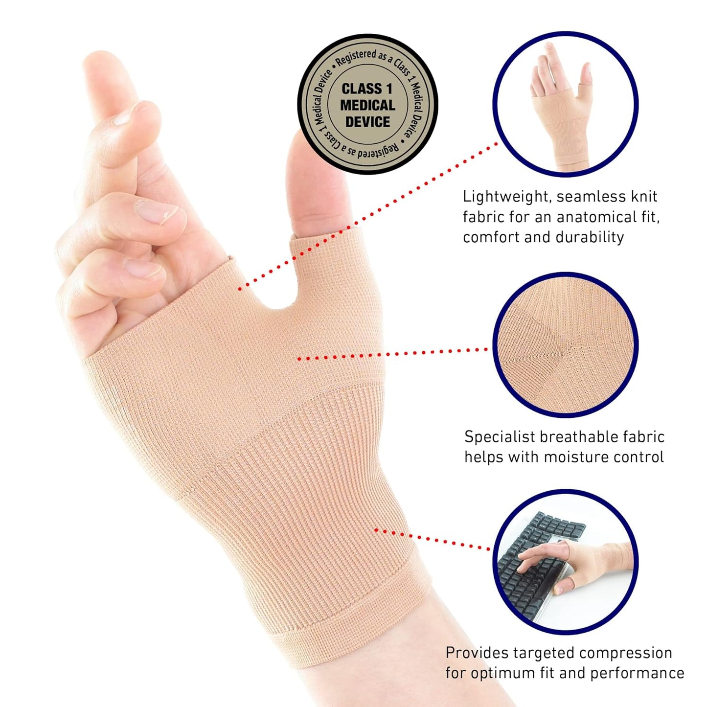 Neo-G Wrist and Thumb Support for Arthritis, Joint Pain, Tendonitis, Sprain - Wrist Brace Wrist Compression Hand Support - M - Beige