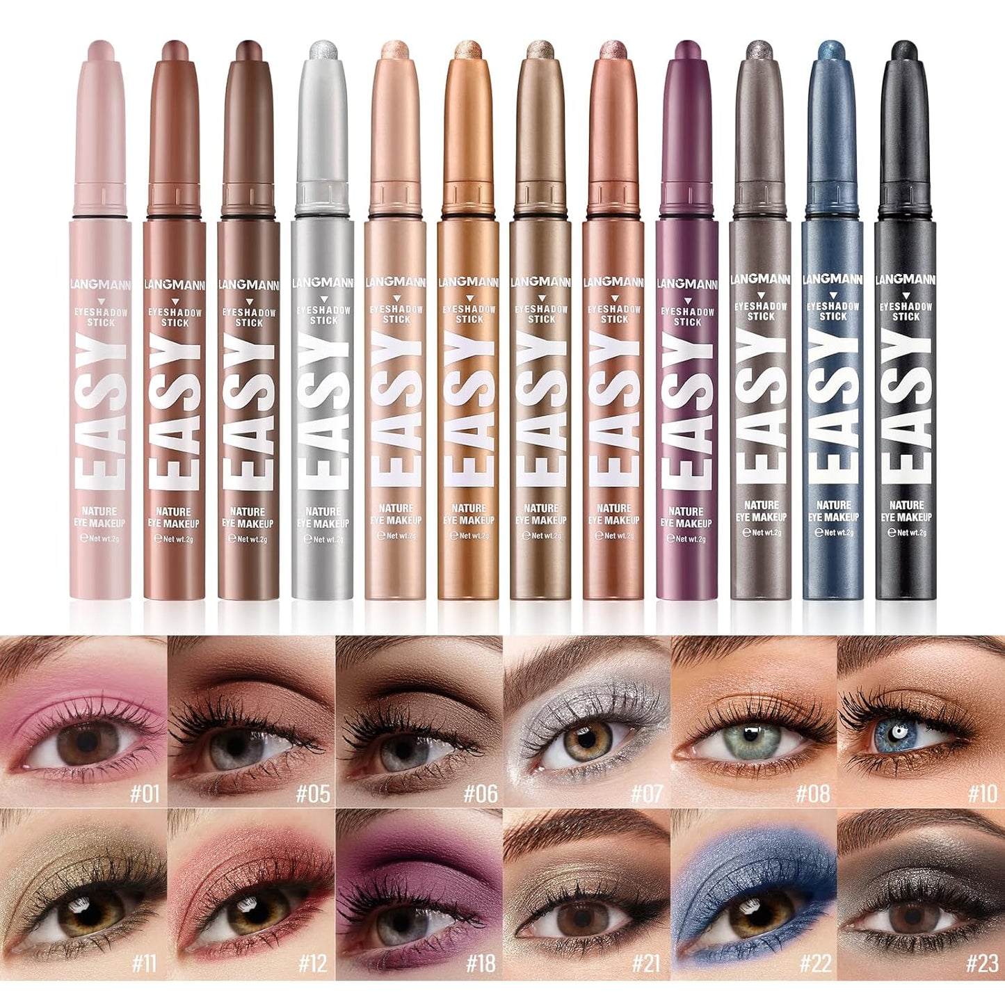 Jolilab Eyeshadow Stick Set, 2 Colors Matte Professional Bright-Colored Contouring and Highlight Eyeshadow Stick, Cream Waterproof Long Lasting High Pigmented Eye Shadow. (2, 01+21 2pcs)