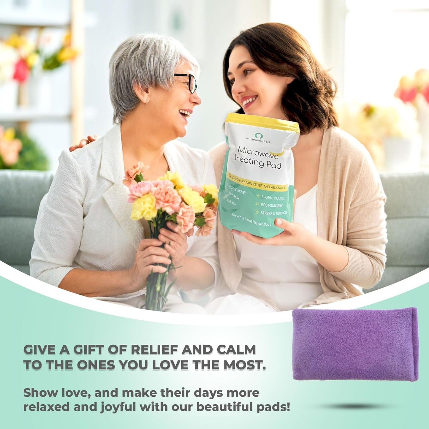 My Heating Pad for a Better Comfort - Moist Microwavable Heating Pads for Joint Pain and Sore Muscles - Microwave Hot Pack Heat Pad for Cramps - Chilled or Heated Pad Therapy Pillow - 3 Packs Purple