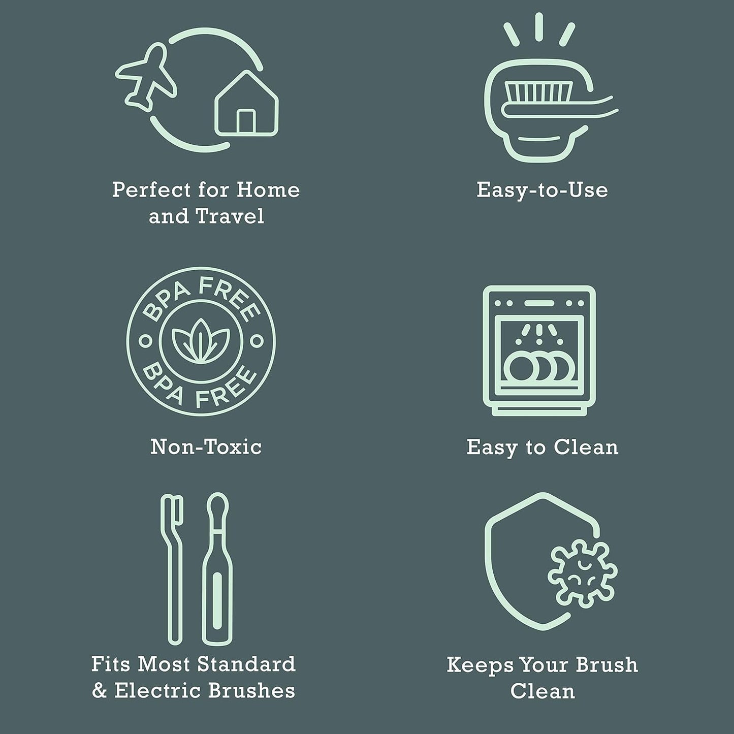 Haven Toothbrush Cover Family Pack - Fits Electronic and Manual Toothbrushes - Travel Toothbrush Case Holders - Set of 6 Tooth Brush Protectors (White, Blue, Purple, Coral, Teal, Charcoal Gray)