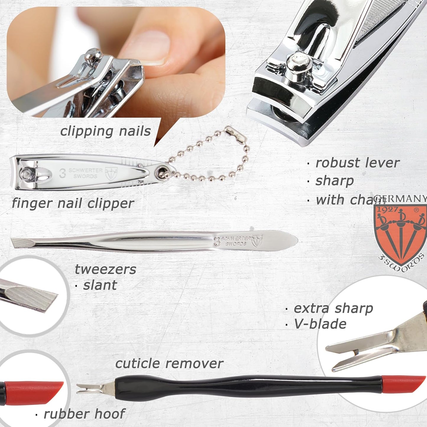 3 Swords Germany - brand quality 7 piece manicure pedicure grooming kit set for professional finger & toe nail care scissors clipper fashion leather case in gift box, Made by 3 Swords Germany (6271)