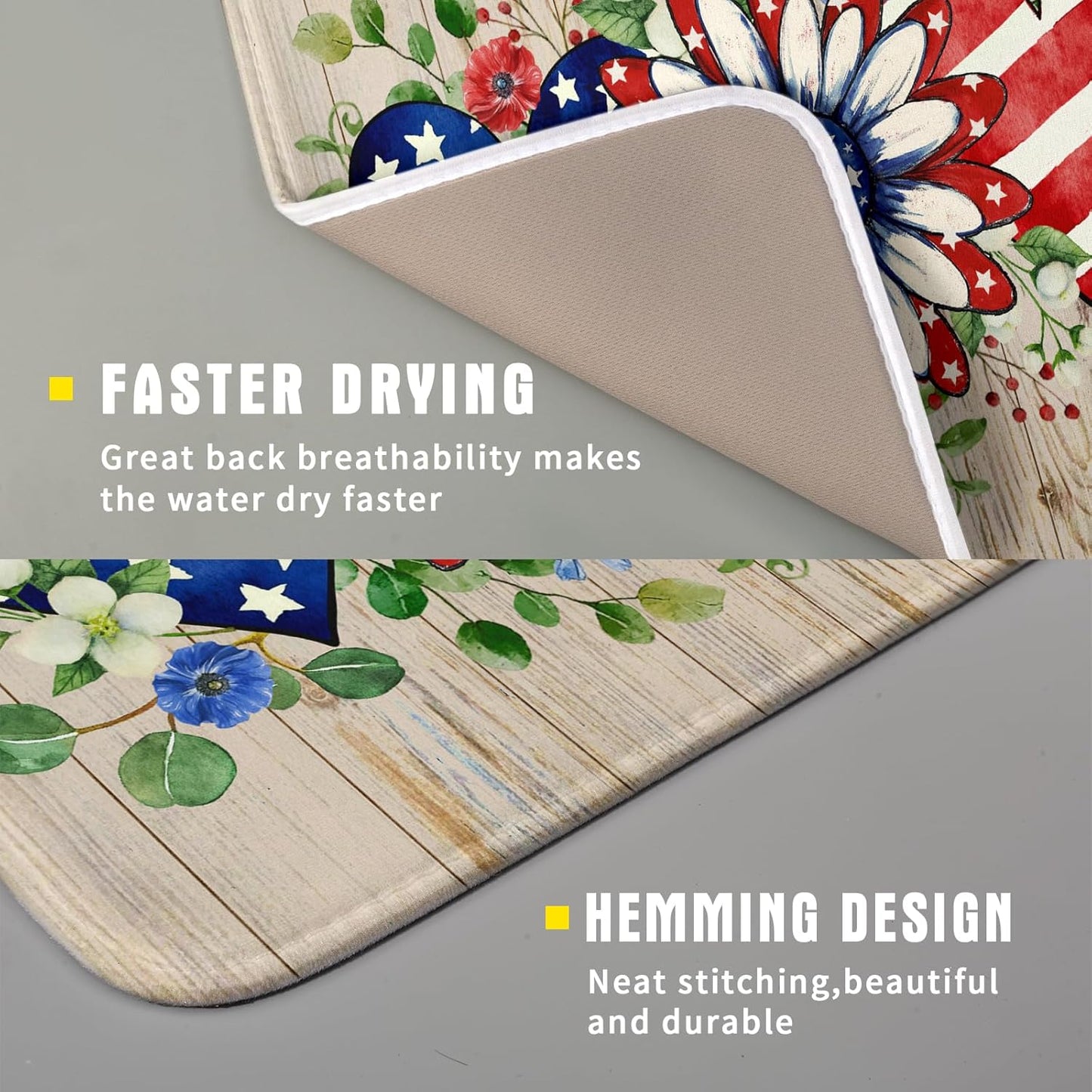 Independence Day Dish Drying Mat 16x18 inch Patriotic Love Heart Fast Dry Microfiber Dishes Drainer Rack Pad Kitchen Counter Accessories