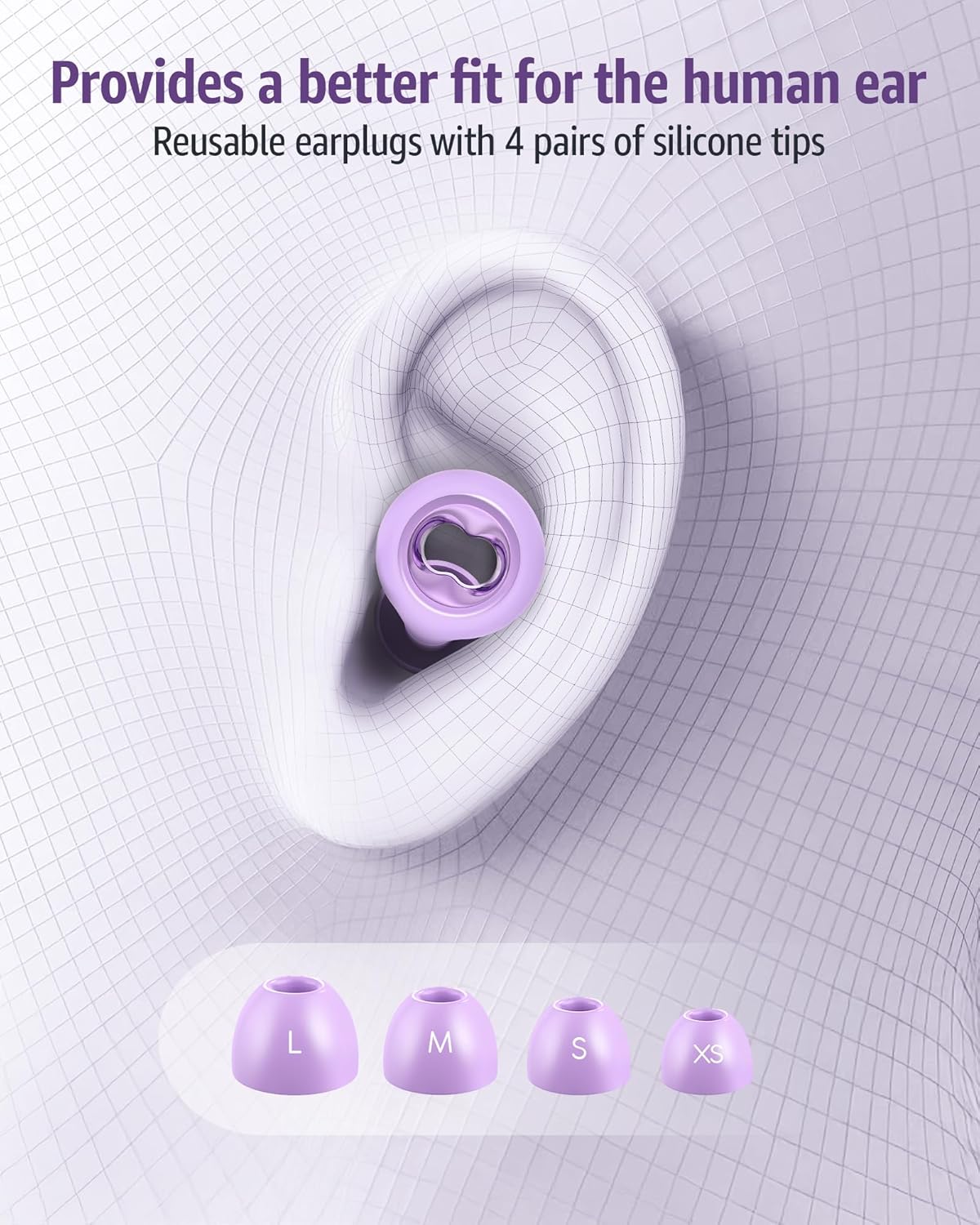 Ear Plugs for Sleeping 45DB Noise Cancelling: Ultra-Comfy Reusable Noise-Reducing Earplugs for Concerts & Travel & Snoring-Silicone Hearing Protection Earbuds with 8 Eartips- Purple