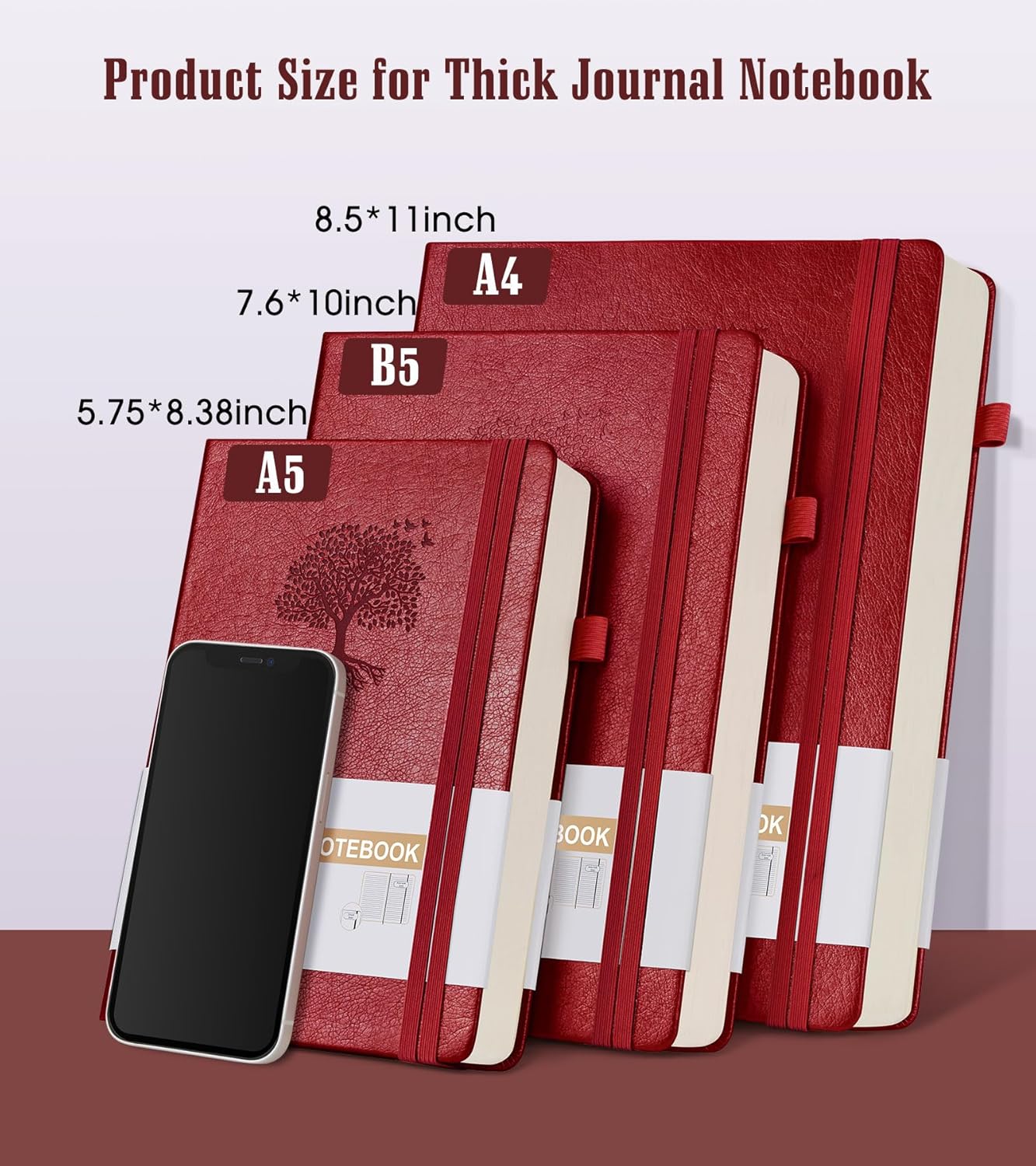 Lined Journal Notebook, 365 Pages A4 Big Journals for Writing College Ruled Notebook, Hardcover Leather Journal for Women Men, Daily Notebook for Work, Note Taking, 100Gsm Thick Paper(8.5" x 11"Wine)
