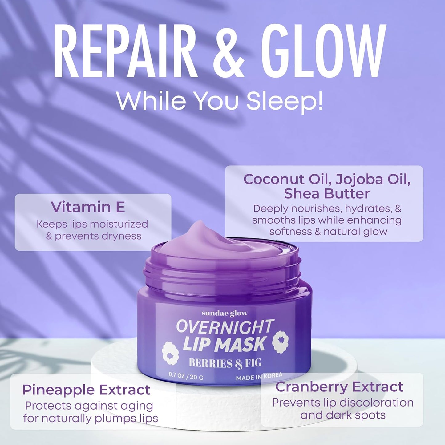 Lip Mask with Berries & Fig – Overnight Lip Repair, Intense Hydration & Smoothing – Dermatologist Tested, Korean Lip Care – Vegan, Clean Beauty, 95% Natural – 1 Pack