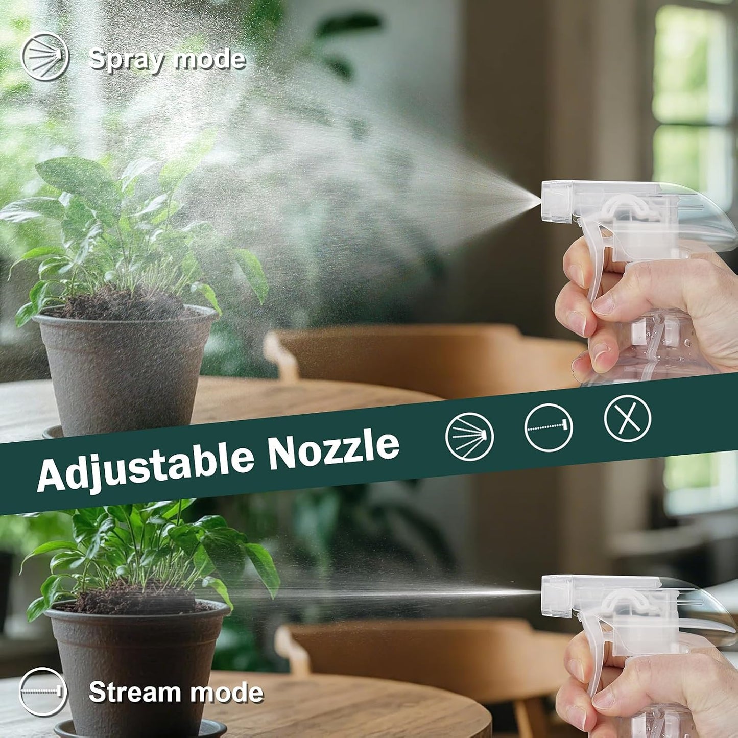 Spray Bottles 16.9oz Plastic Spray Bottle for Hair Mist/Stream Heavy Duty Empty Spray Bottles for Cleaning Solutions, Plants (16.9oz-Clear)