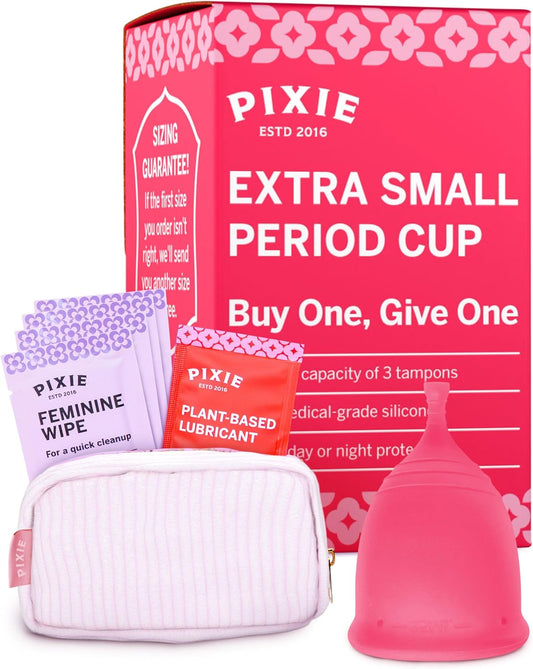 Pixie Menstrual Cup - No Metals or Toxins - Ranked 1 for The Most Soft Reusable Period Cup - Wear 12 Hours - 100% Medical-Grade Silicone - Tampon Alternative (Light Pink, Extra Small)
