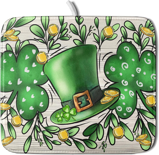 St Patrick's Day Shamrock Dish Drying Mat 16x18 inch Eucalyptus Leaves Dishes Pad Dish Drainer Mats Absorbent Fast Dry Kitchen Accessories