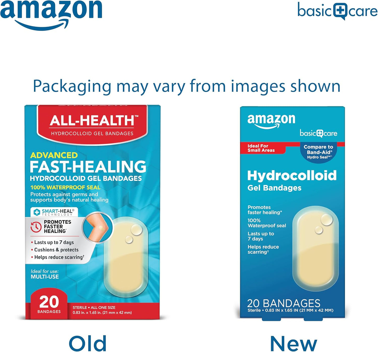 Amazon Basic Care Advanced Fast Healing Hydrocolloid Gel Bandages, Regular 20