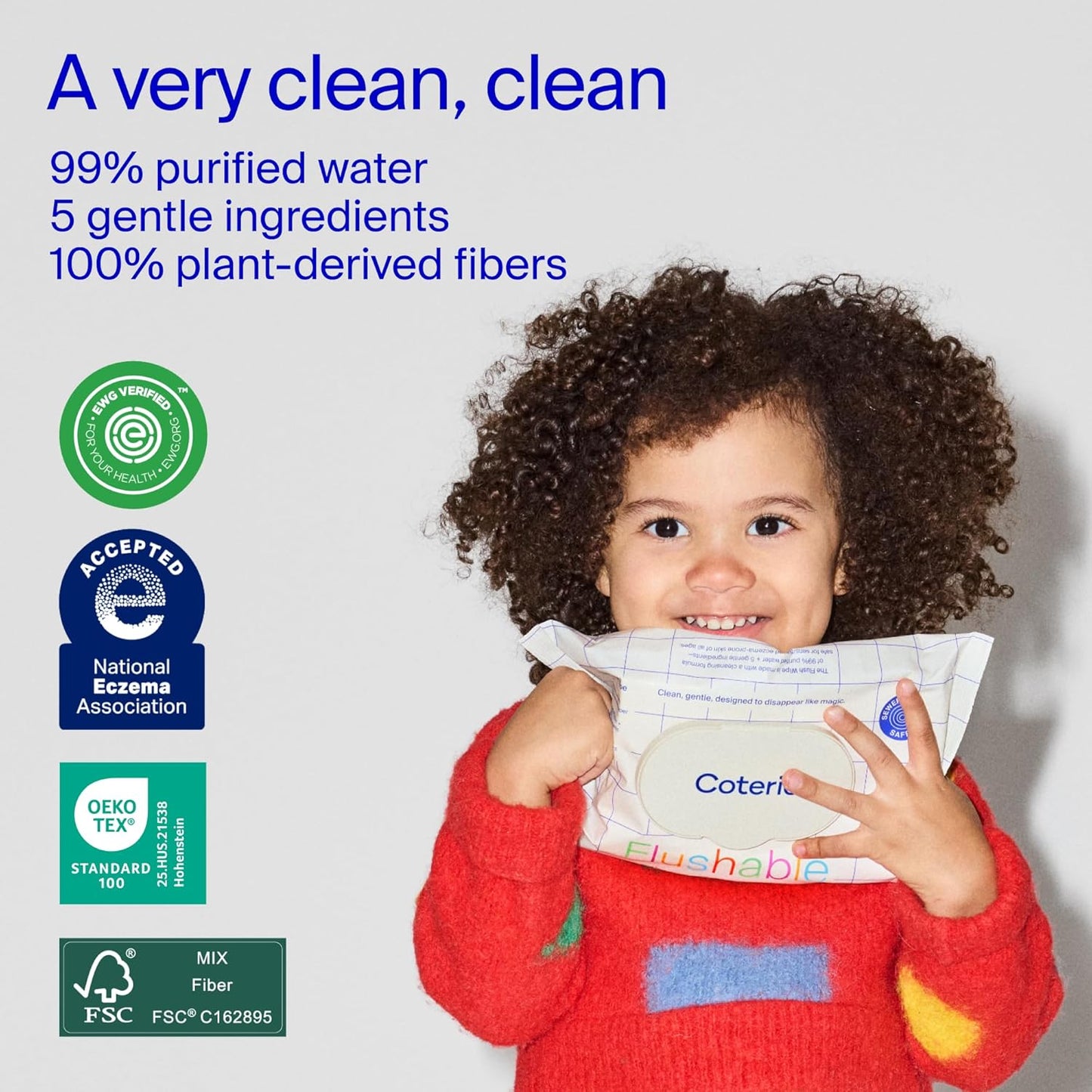 Coterie Flushable Wipes for Sensitive Skin, Hypoallergenic, 99% Water, Plant-Based Fibers, Sewer + Septic Safe to Flush, Fragrance Free Potty Training Toddler Toilet Wipes | 12 Packs (672 Count)