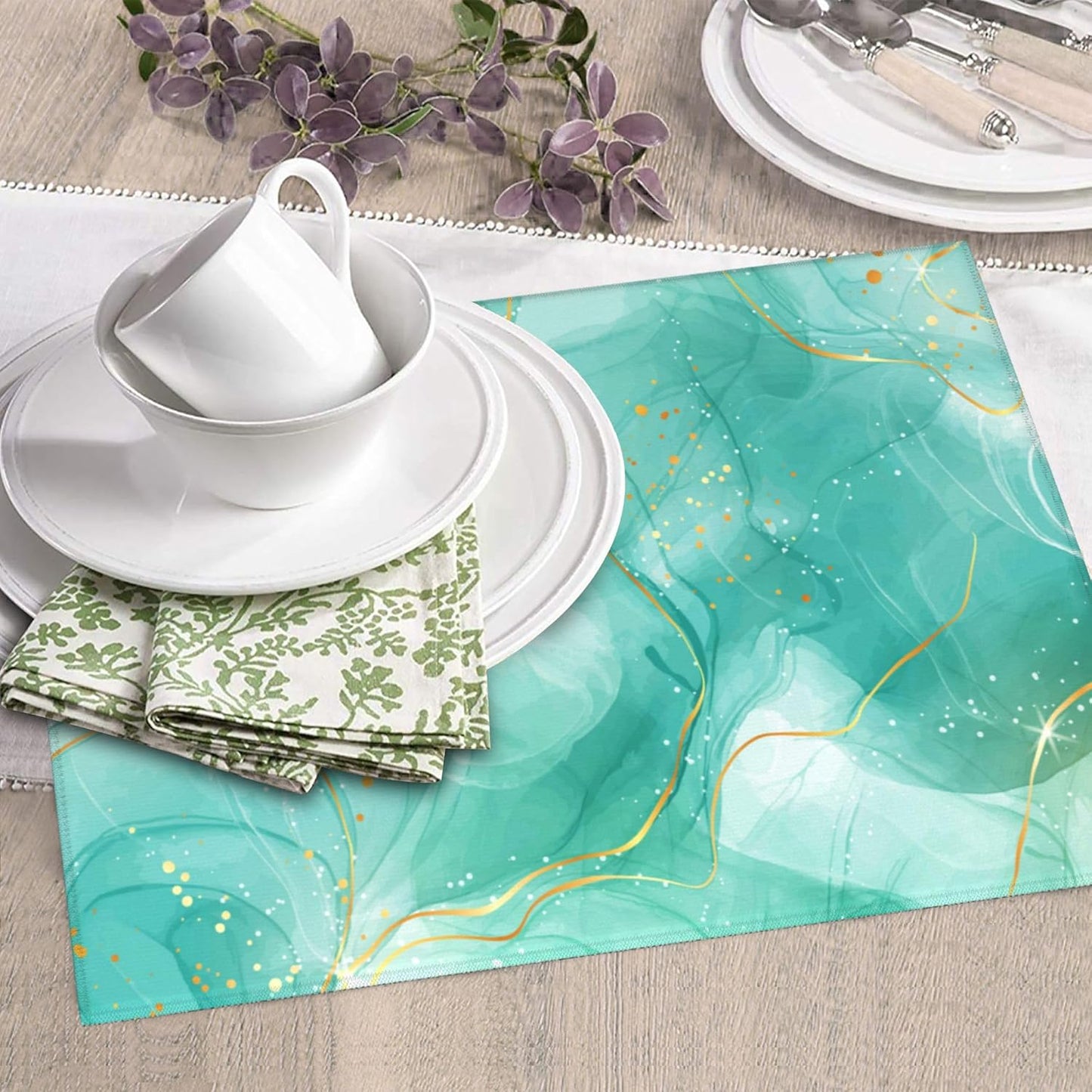 Teal Gold Marble Dish Drying Mat for Kitchen Counter Green Turquoise Dish Drainer Rack Mats 16x18 Inch Absorbent Reversible Modern Drying Pad