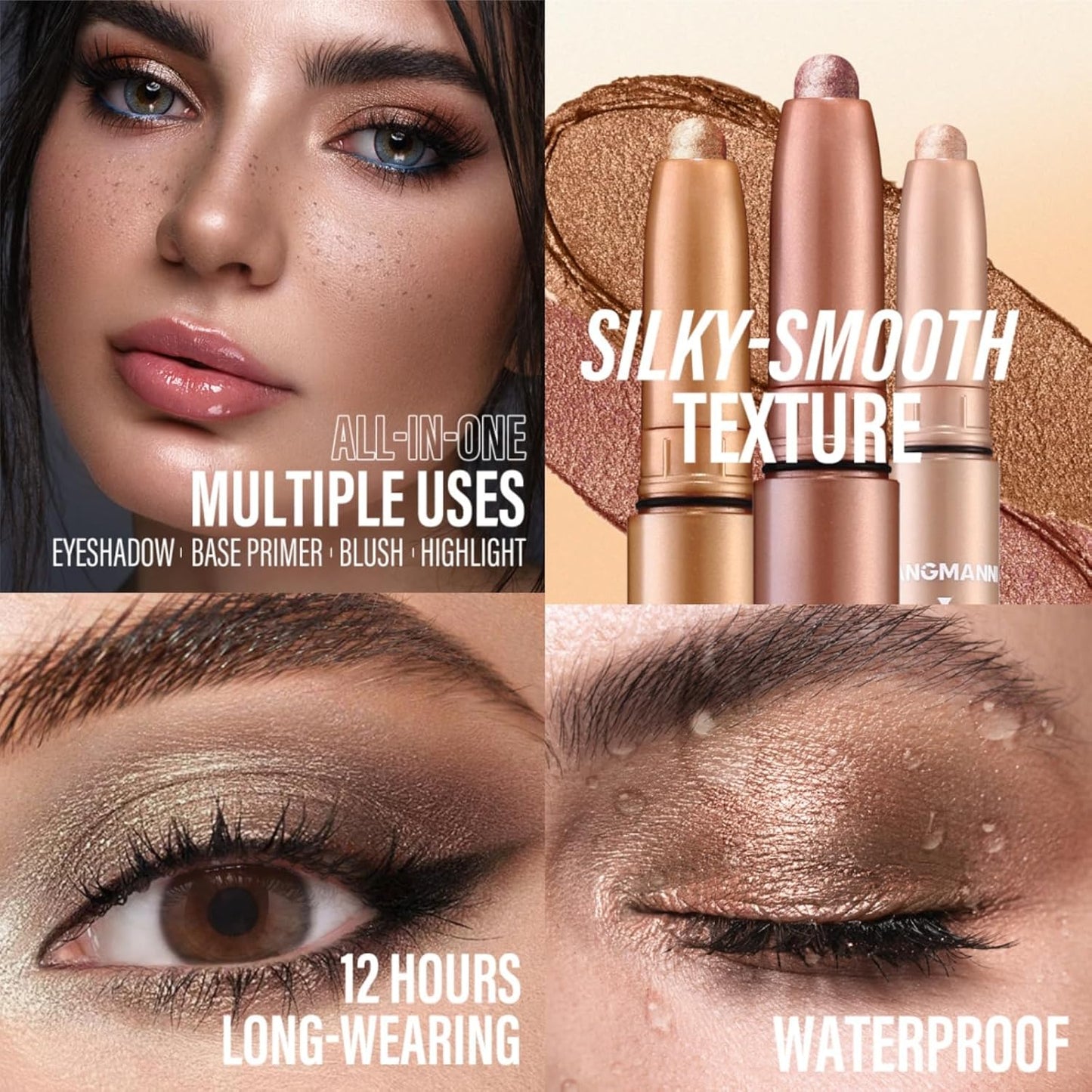 Jolilab Eyeshadow Stick Set, 2 Colors Matte Professional Bright-Colored Contouring and Highlight Eyeshadow Stick, Cream Waterproof Long Lasting High Pigmented Eye Shadow(2, 05+23 2pcs)