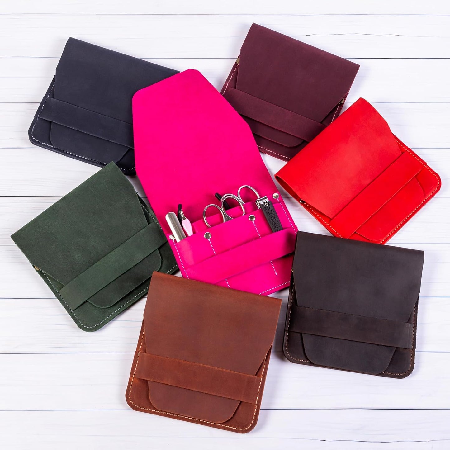 Leather Manicure Set Case Grooming Kit Organizer (Burgundy)