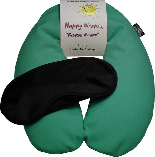 Microwavable Herbal Neck Wrap - Hot Cold Aromatherapy Neck Warming Pillow - Heating Pad for Migraines, Stress, Gifts for Women, Birthdays, Christmas and Free Sleep Mask - Green