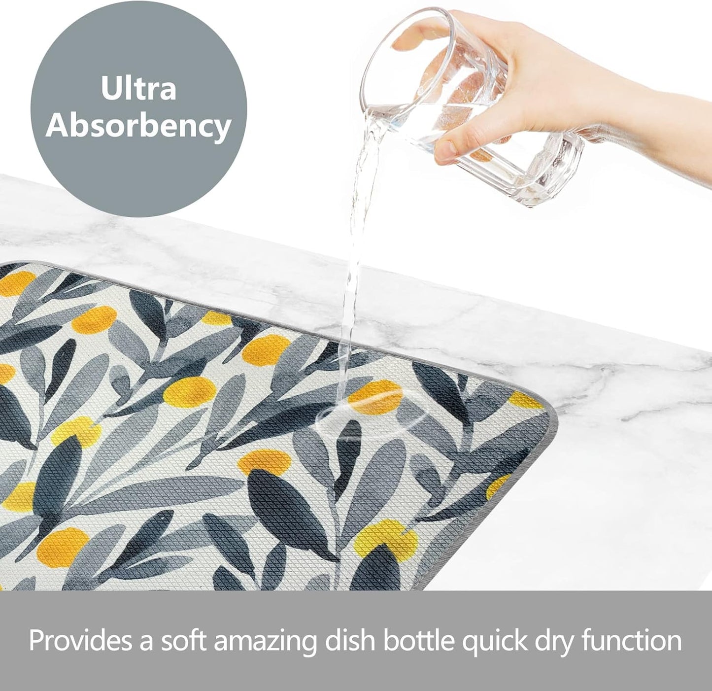 SHIYUE Dish Drying Mat for Kitchen Counter Super Absorbent Spring Kitchen Decor Microfiber Drying Matainers Rack Fast Pad Dish Drainer Mats(Watercolor Leaves,18''x24'')